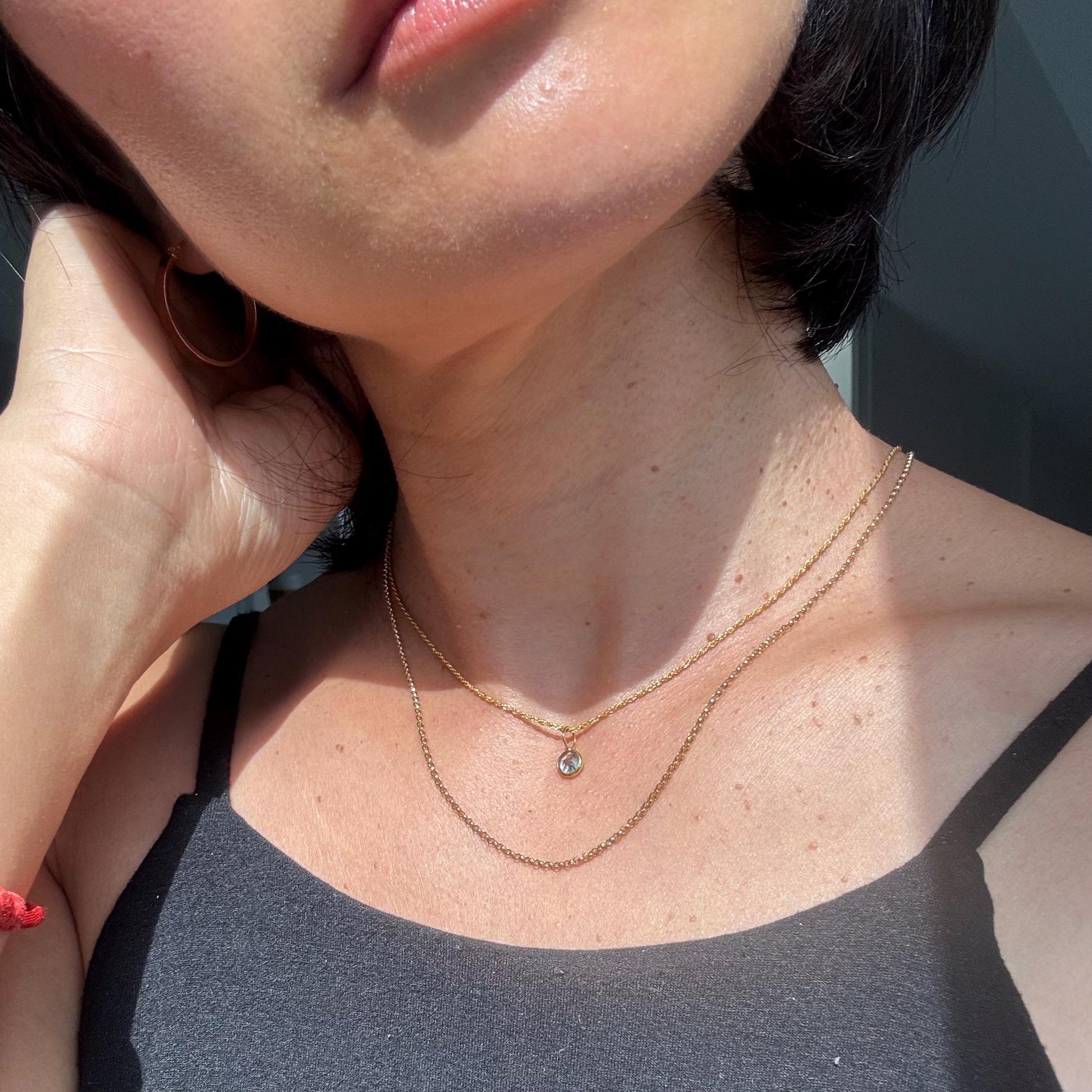 18K Solid Gold Lori Blue Topaz Necklace: Dainty December Birthstone Pendant