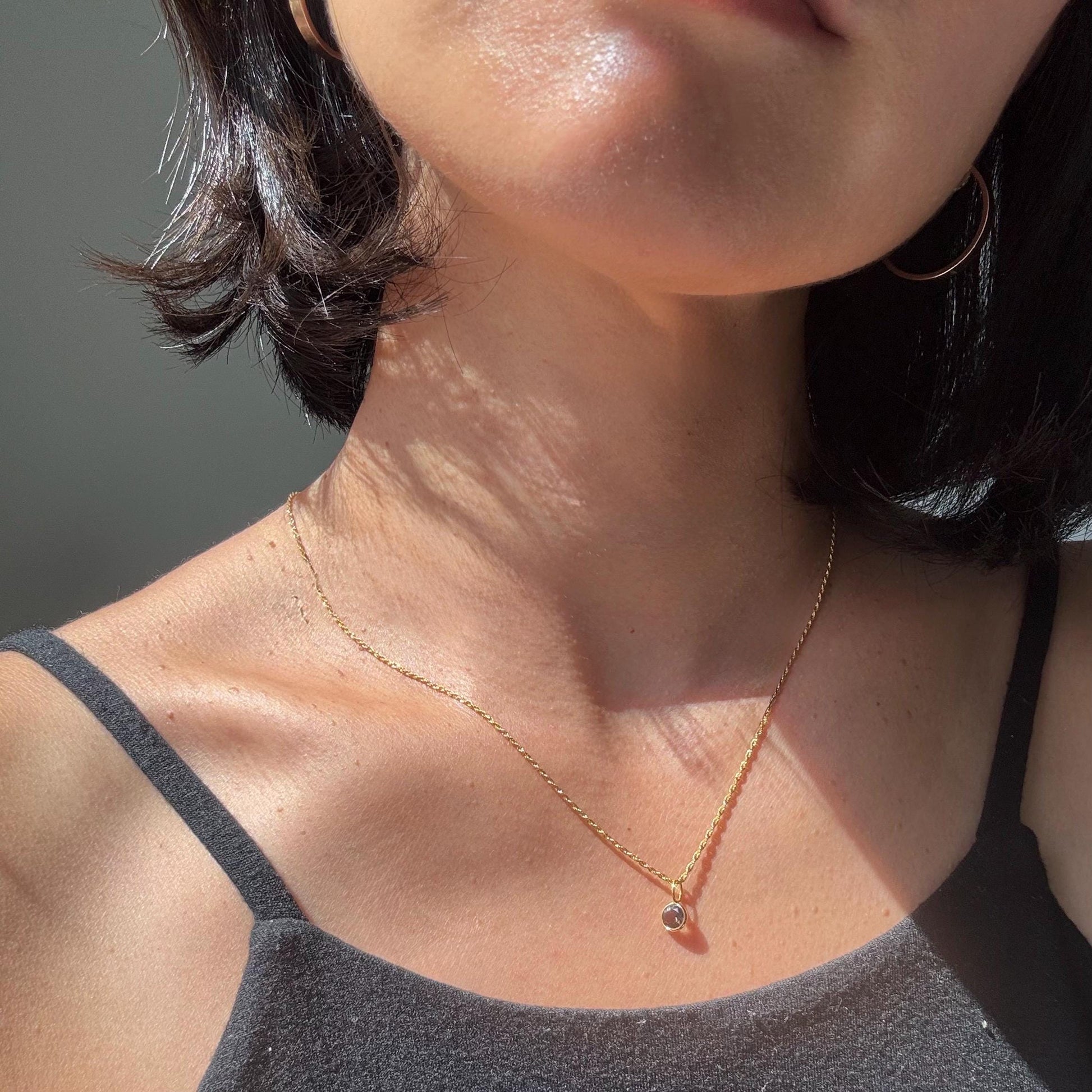 18K Solid Gold Lori Smoky Quartz Necklace: Minimalist Gemstone Pendant