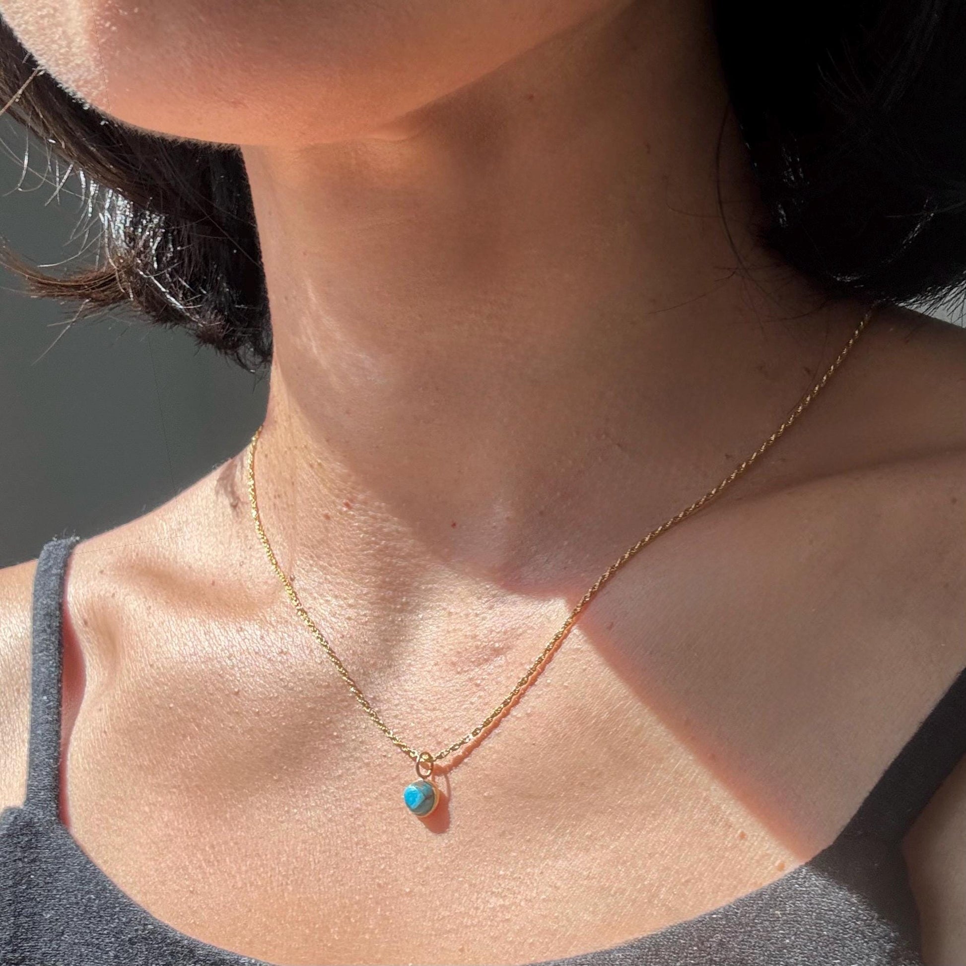 18K Solid Gold Copper Turquoise Lori Necklace: Dainty December Birthstone