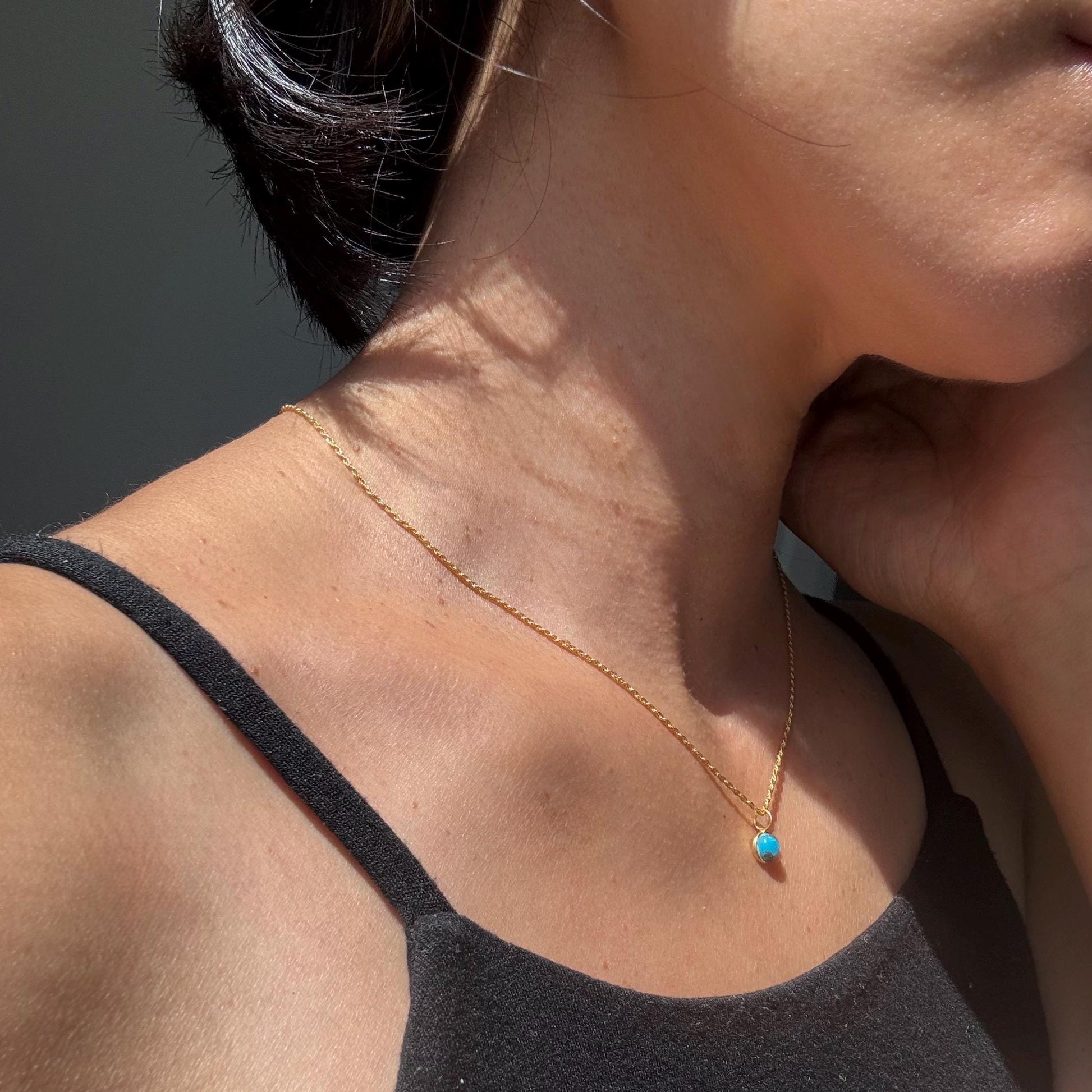 18K Solid Gold Copper Turquoise Lori Necklace: Dainty December Birthstone