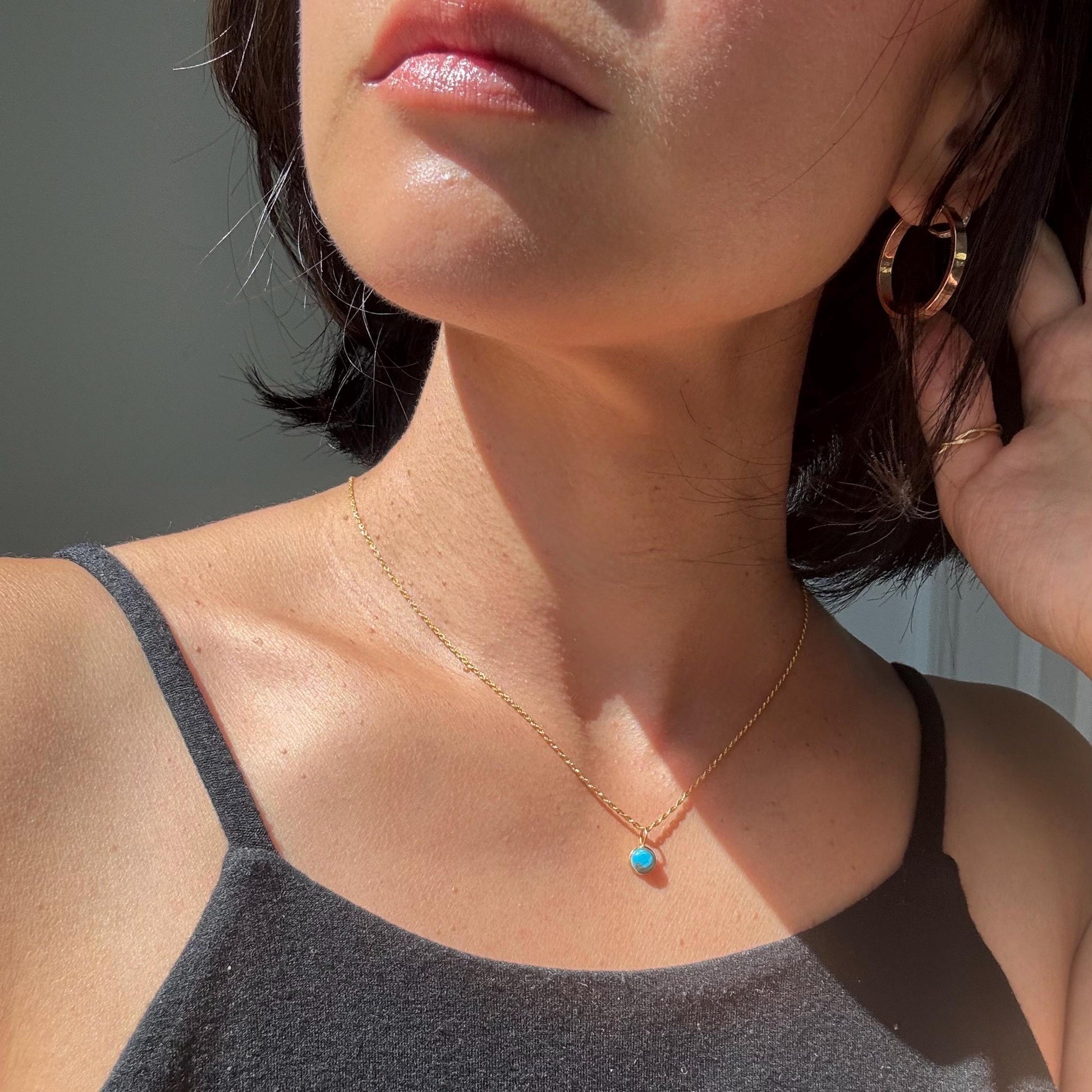 18K Solid Gold Copper Turquoise Lori Necklace: Dainty December Birthstone