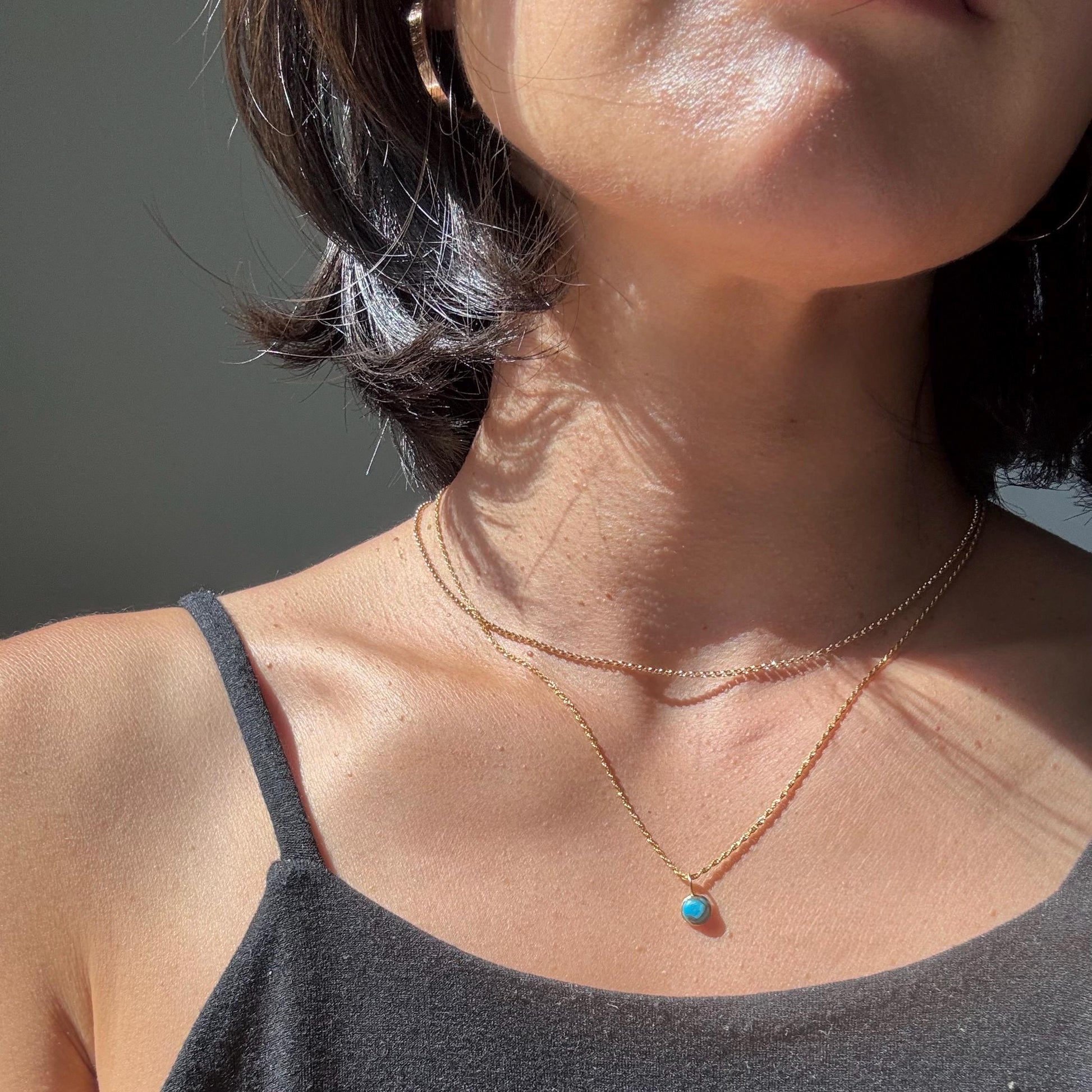 18K Solid Gold Copper Turquoise Lori Necklace: Dainty December Birthstone