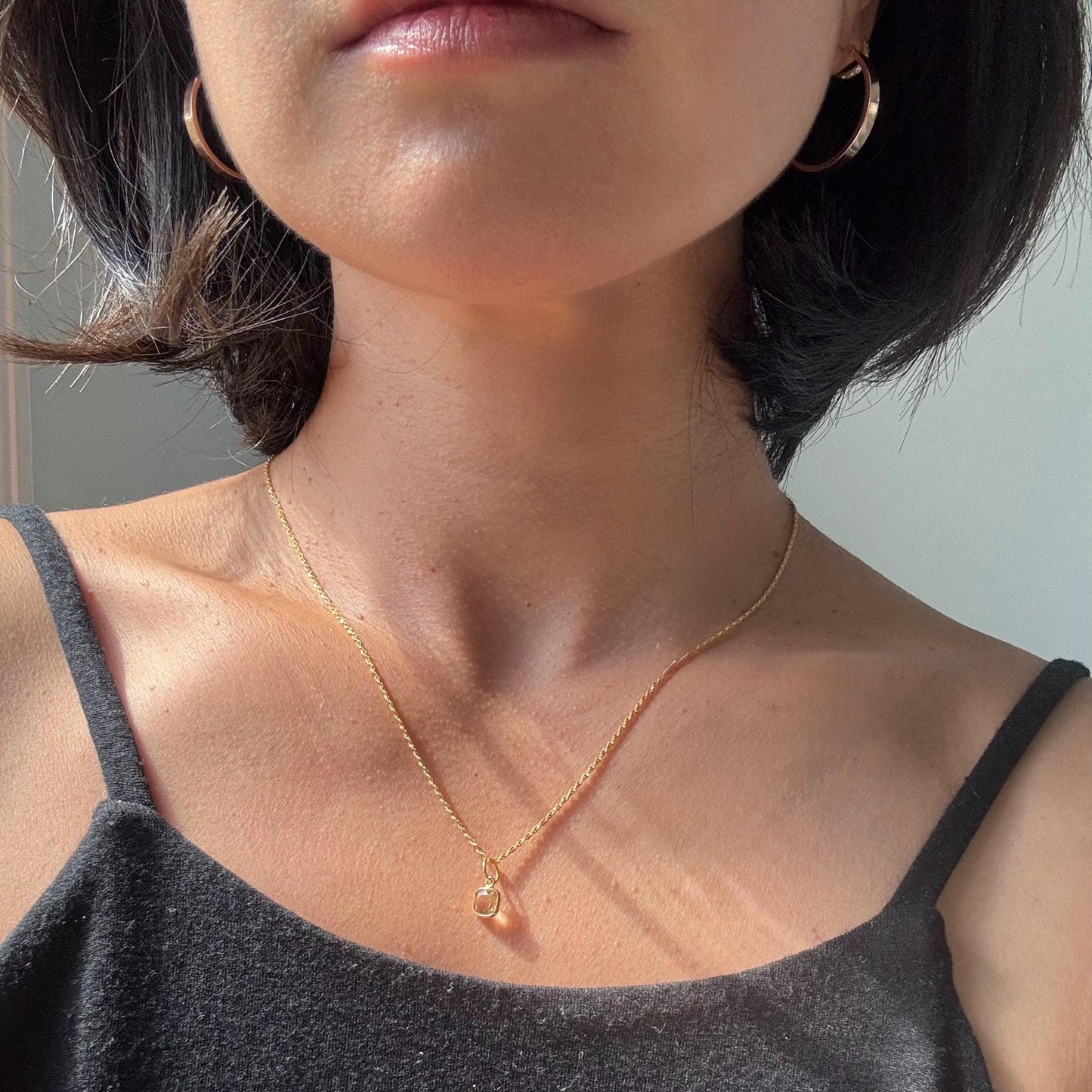 18K Solid Gold Lori Citrine Necklace: November Birthstone Pendant