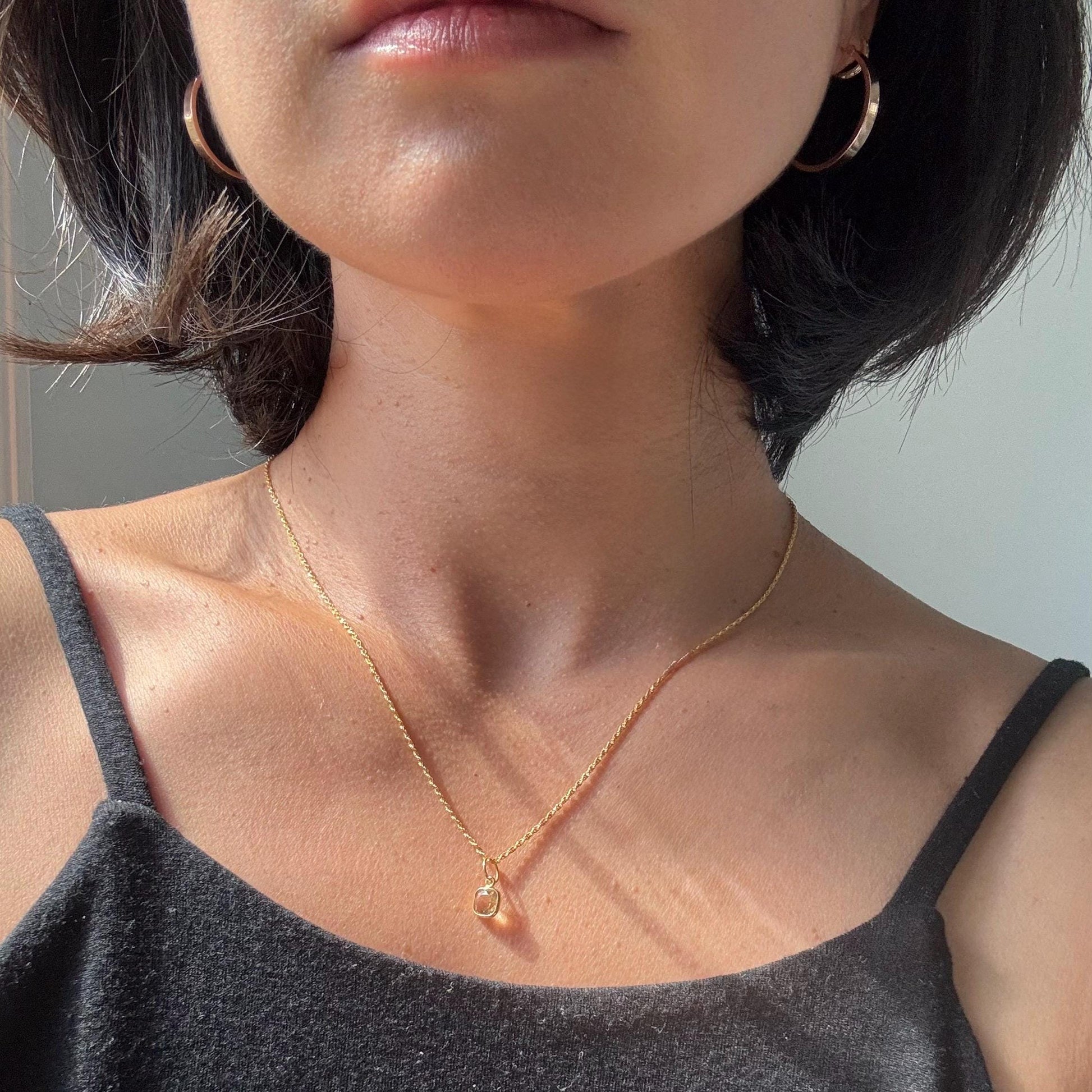 18K Solid Gold Lori Citrine Necklace: November Birthstone Pendant