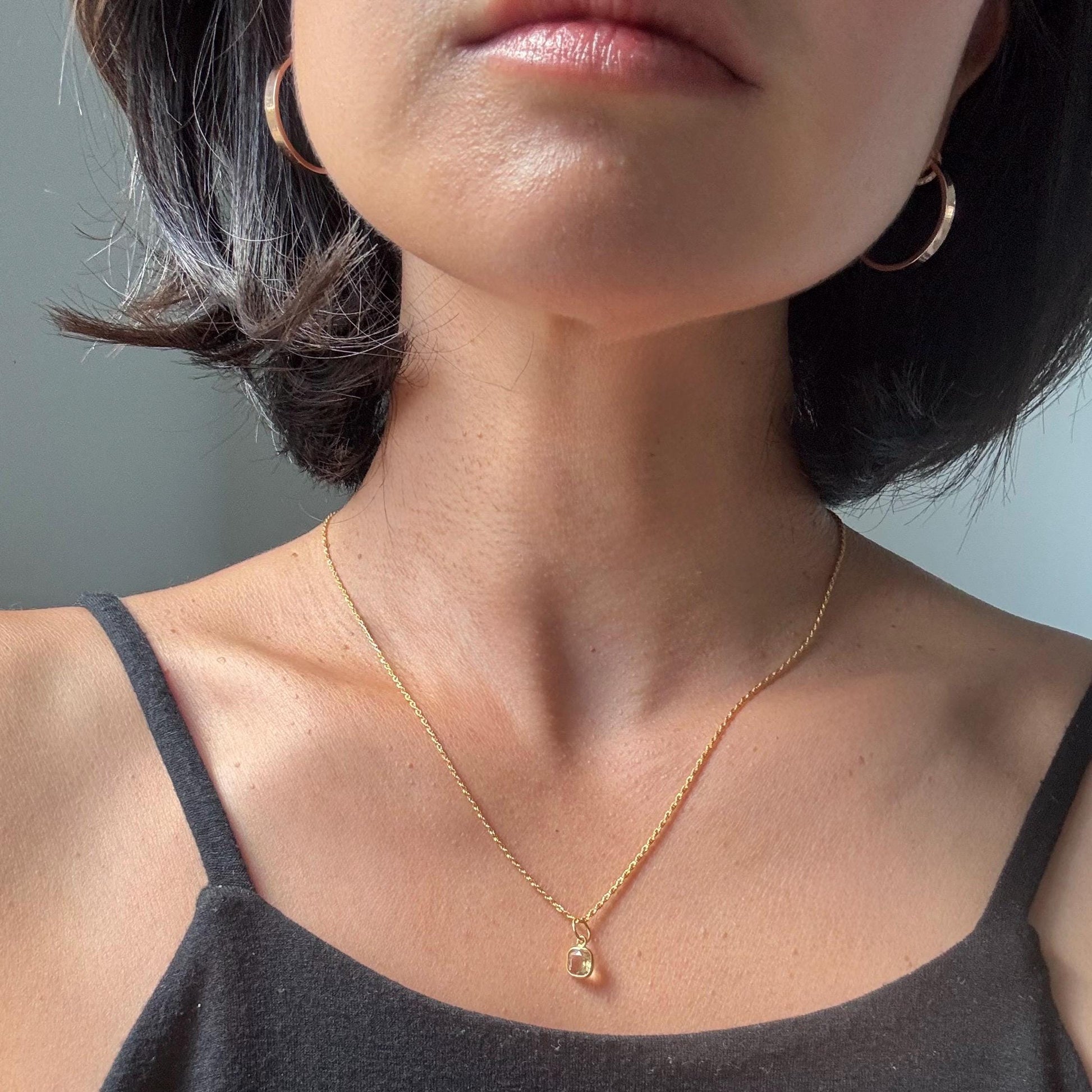 18K Solid Gold Lori Citrine Necklace: November Birthstone Pendant