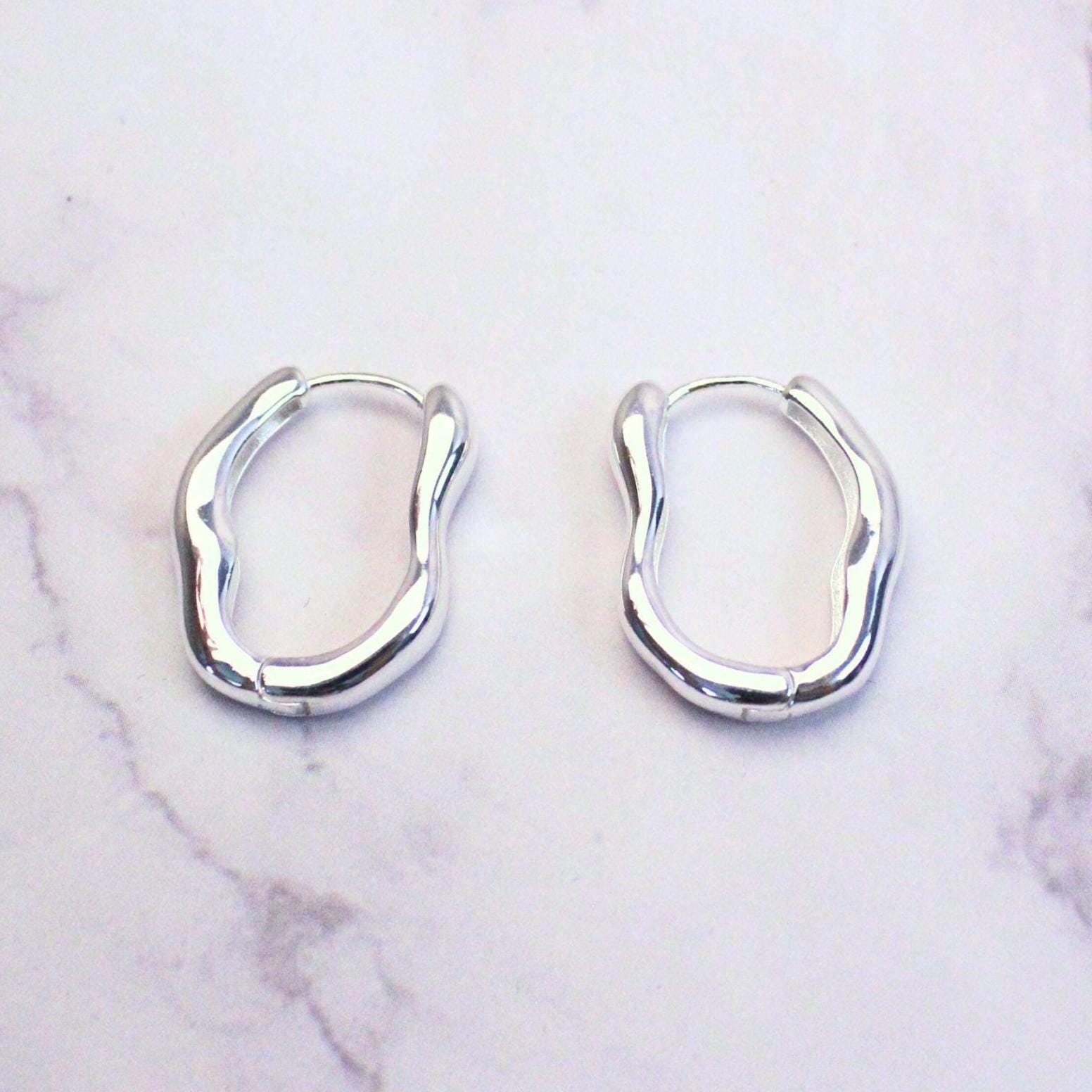 Sterling Silver Organic Hoop Emma Earrings | Modern Sculptural Huggies