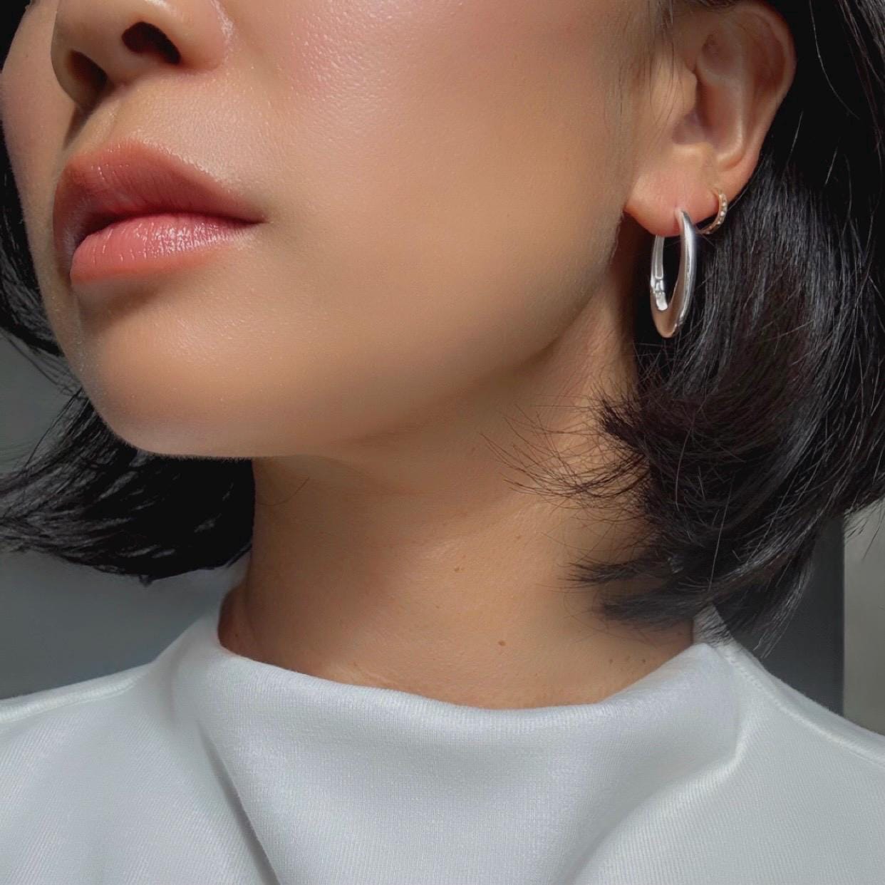 Sterling Silver Oval Mia Hoop Earrings | Modern Minimalist Statement Hoops