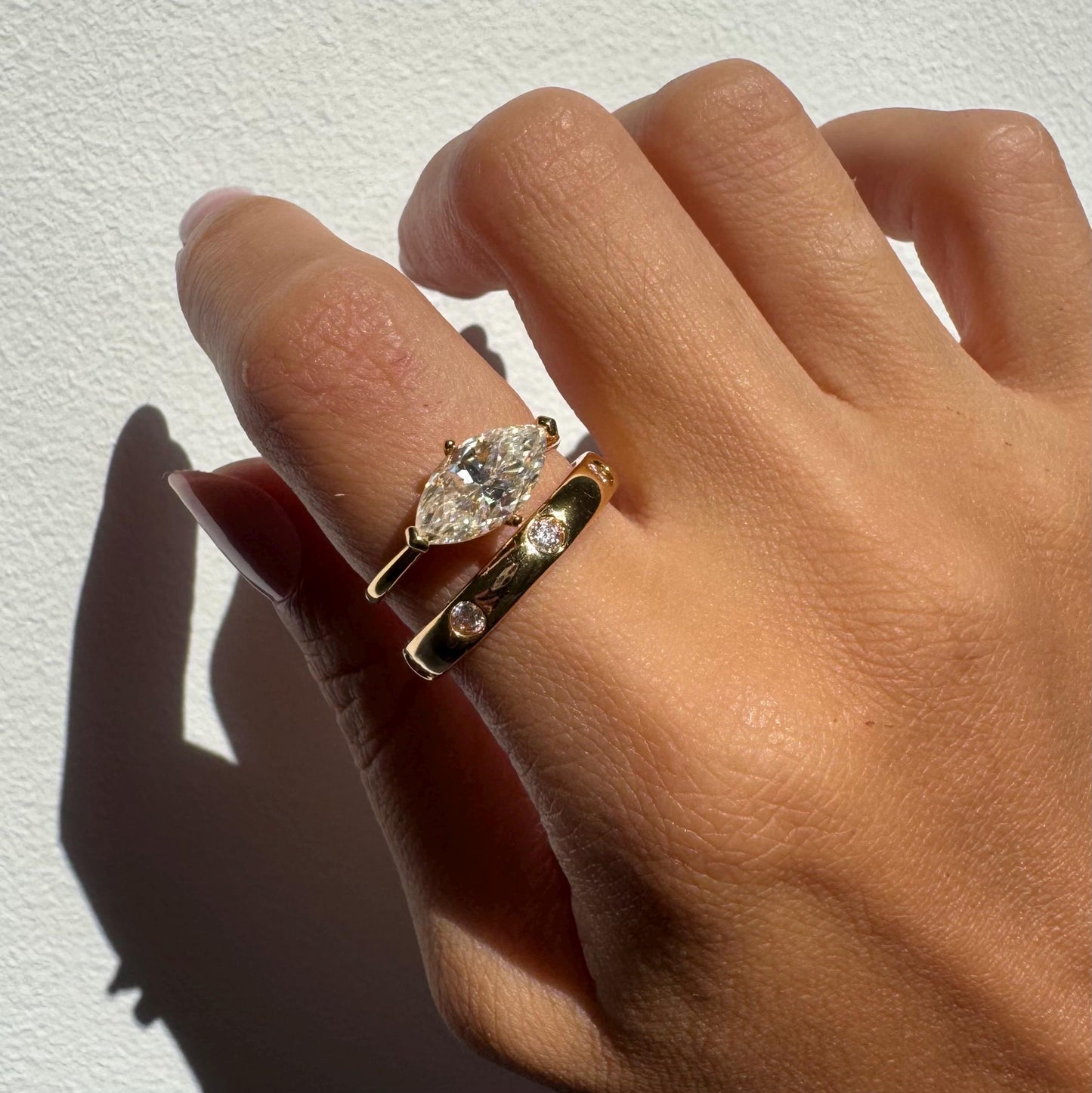 14k Gold Freya Ring – 14k Hollow Band with 2ct Marquise Moissanite