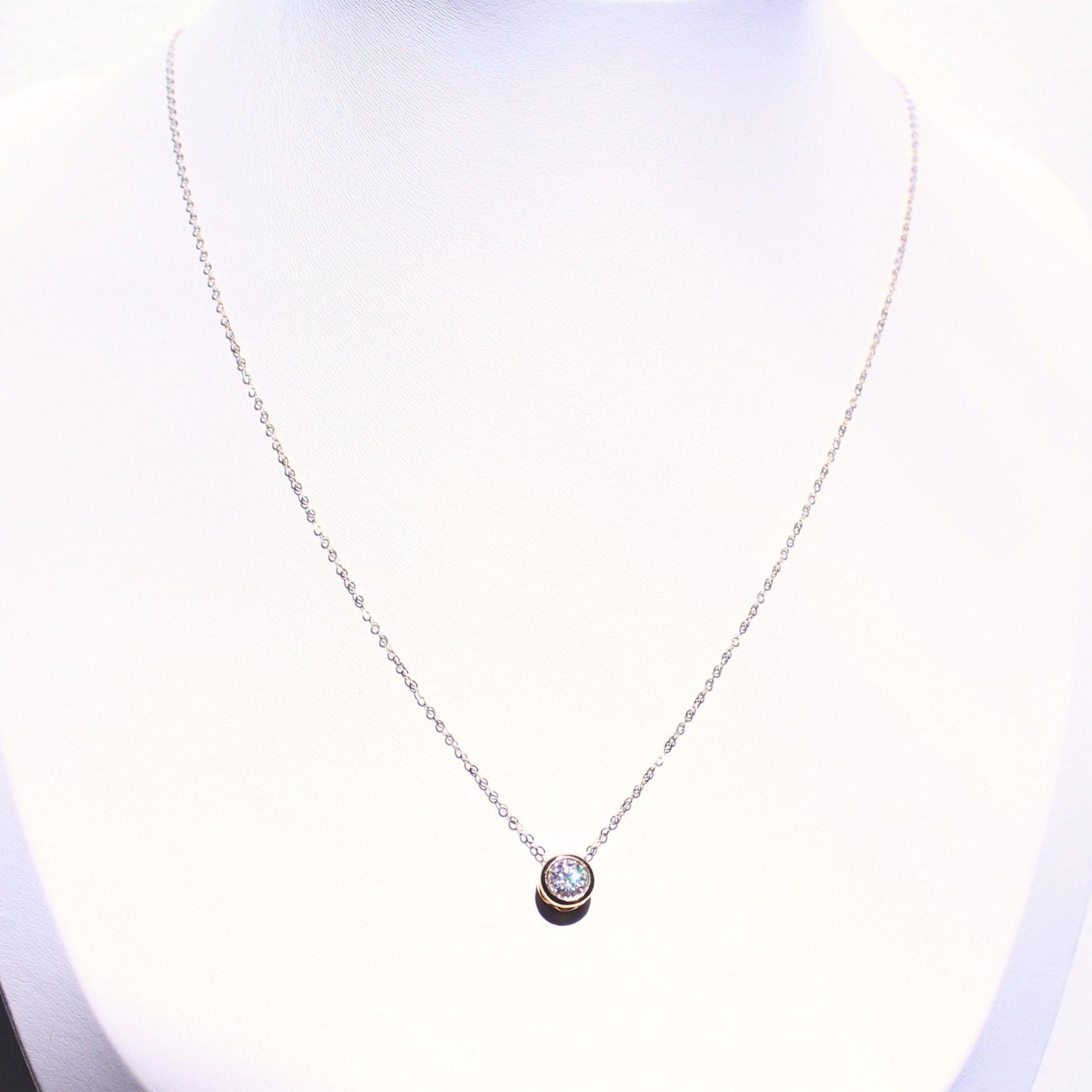 18k Solid Gold 0.5ct Moissanite Solitaire Mae Necklace: Minimalist Bezel Setting