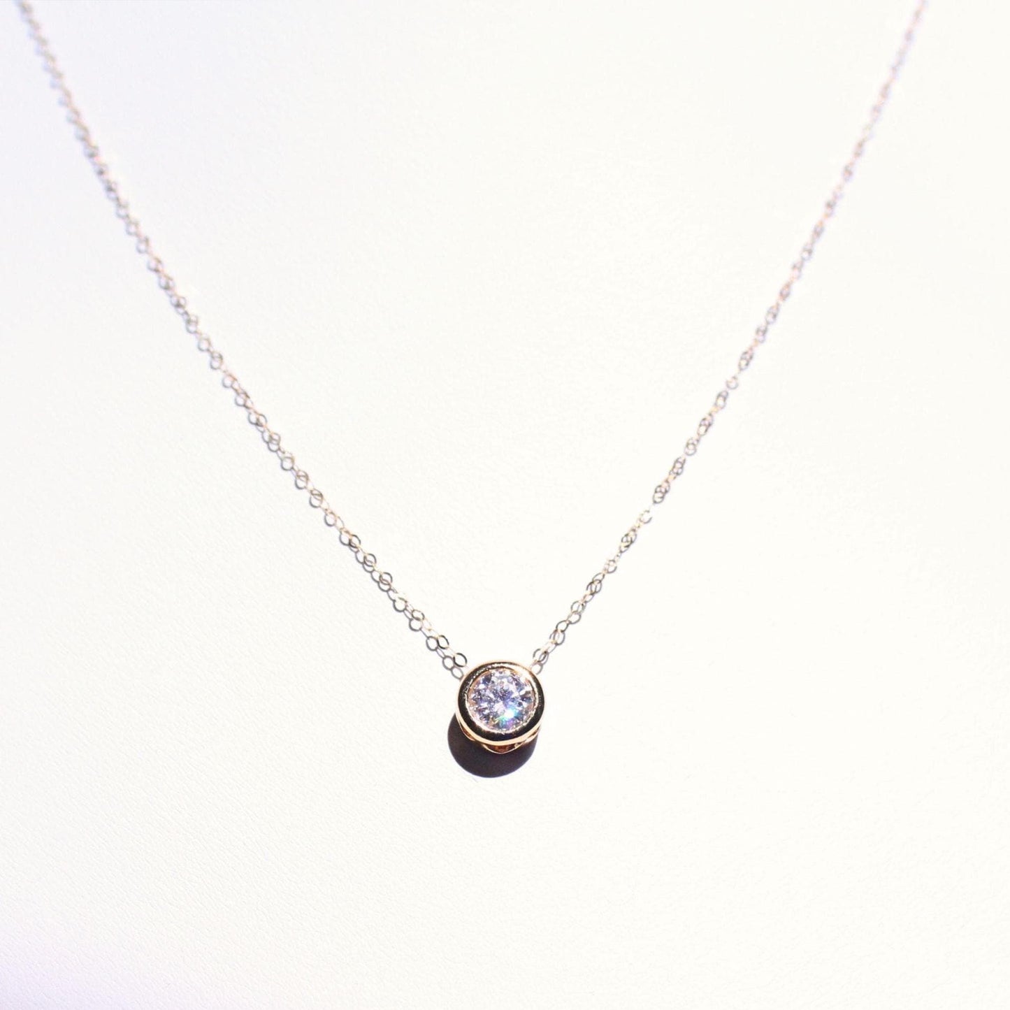 18k Solid Gold 0.5ct Moissanite Solitaire Mae Necklace: Minimalist Bezel Setting