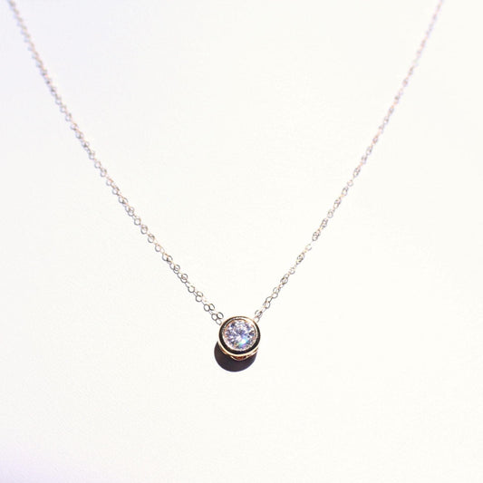18k Solid Gold 0.5ct Moissanite Solitaire Mae Necklace: Minimalist Bezel Setting