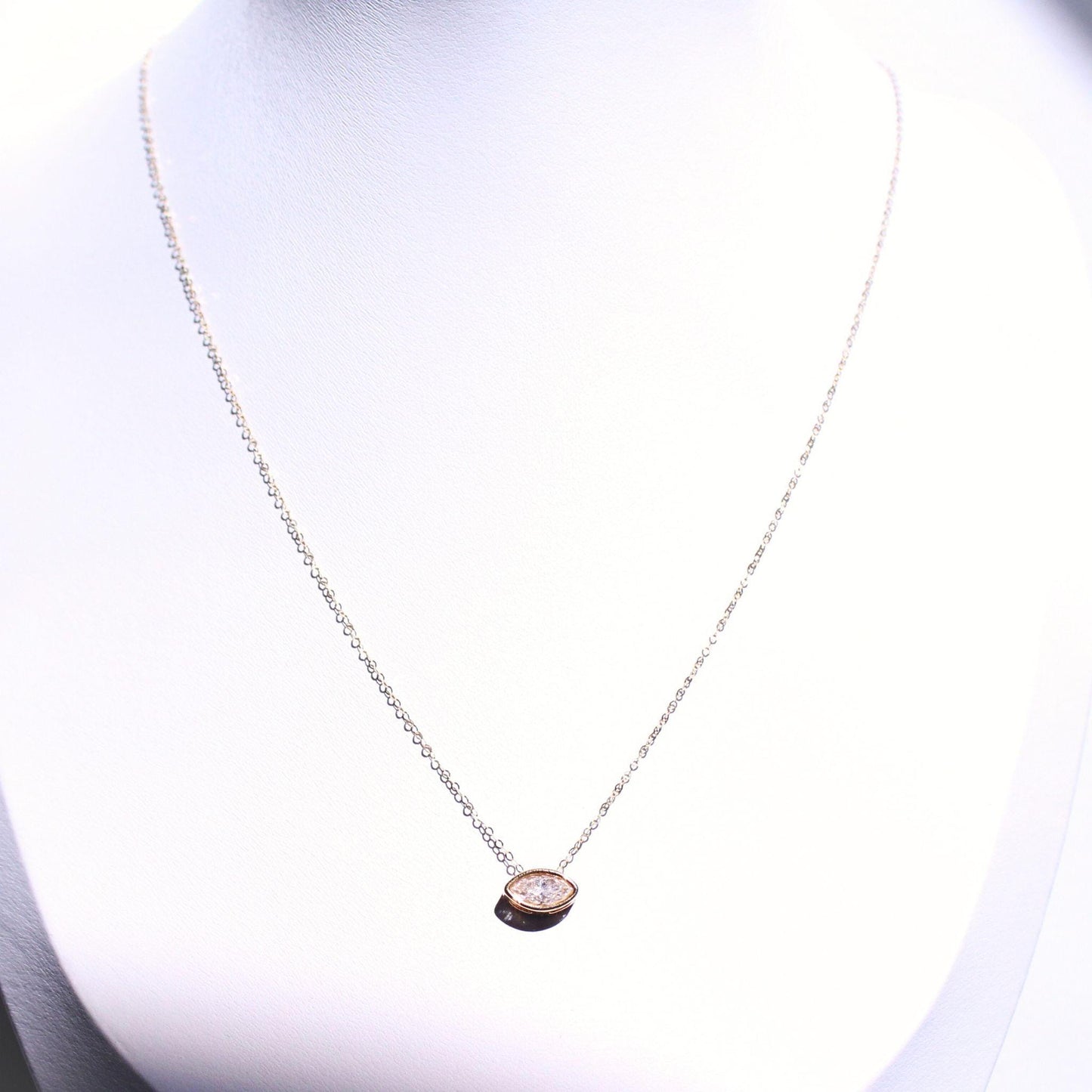 18K Solid Gold Marquise 0.5ct Moissanite Rose Necklace: Minimalist Bezel Setting