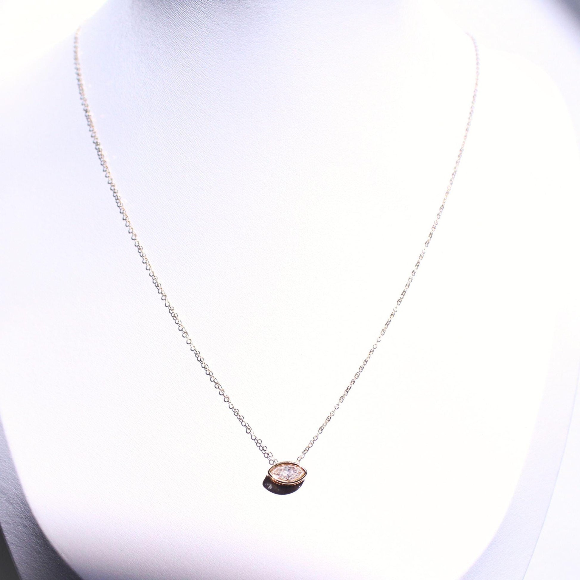 18K Solid Gold Marquise 0.5ct Moissanite Rose Necklace: Minimalist Bezel Setting