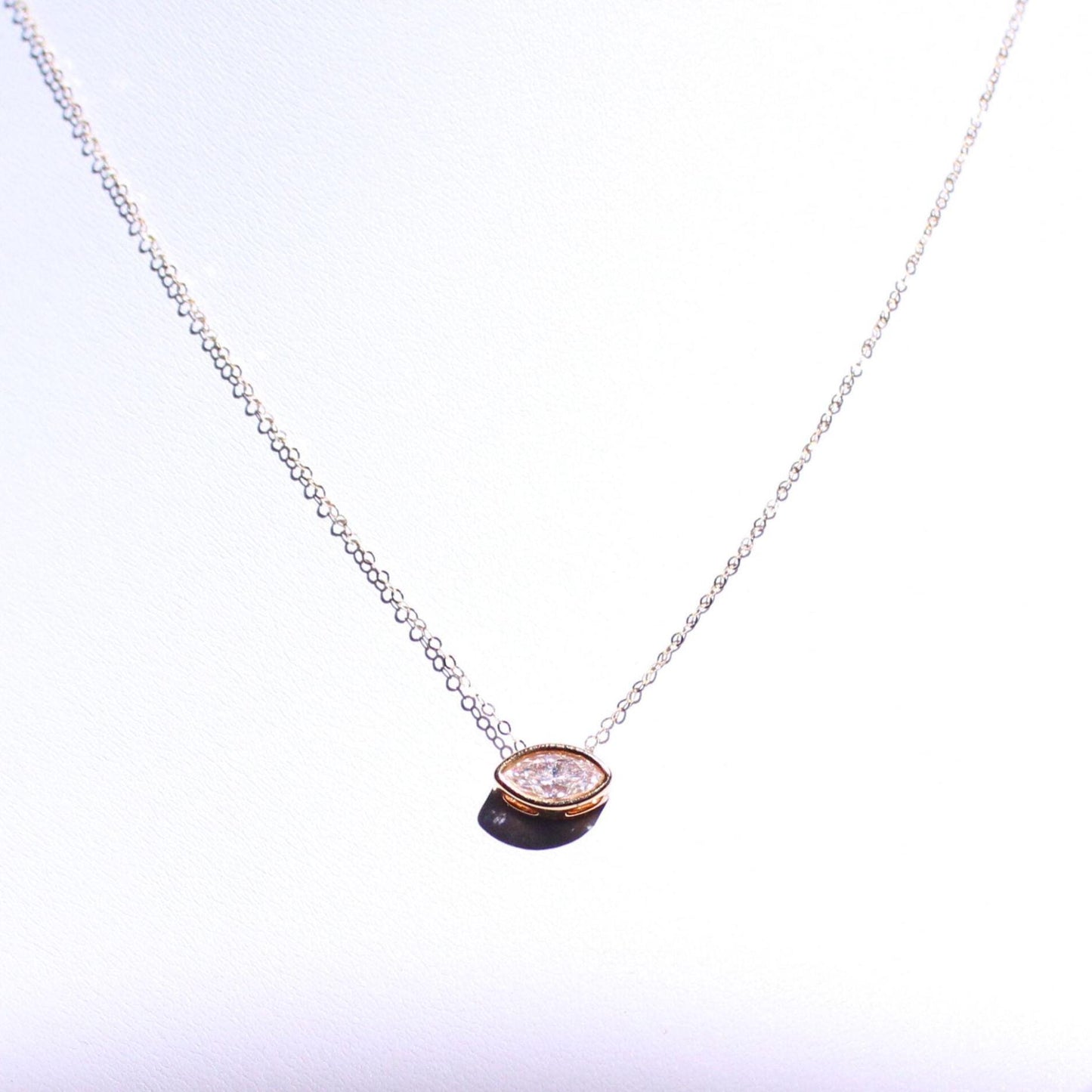 18K Solid Gold Marquise 0.5ct Moissanite Rose Necklace: Minimalist Bezel Setting