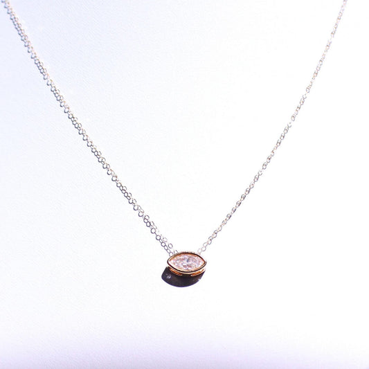 18K Solid Gold Marquise 0.5ct Moissanite Rose Necklace: Minimalist Bezel Setting