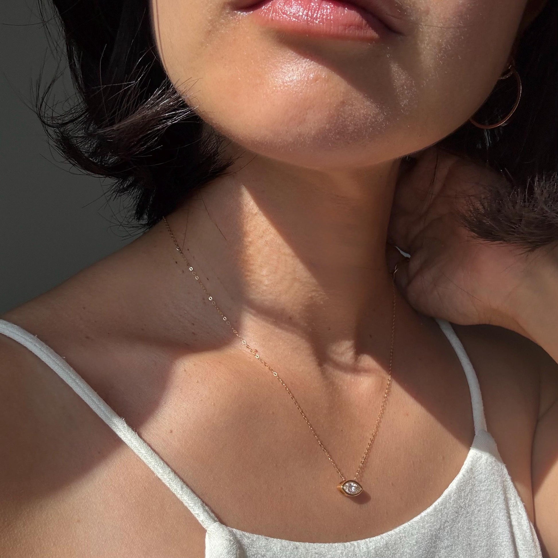 18K Solid Gold Marquise 0.5ct Moissanite Rose Necklace: Minimalist Bezel Setting