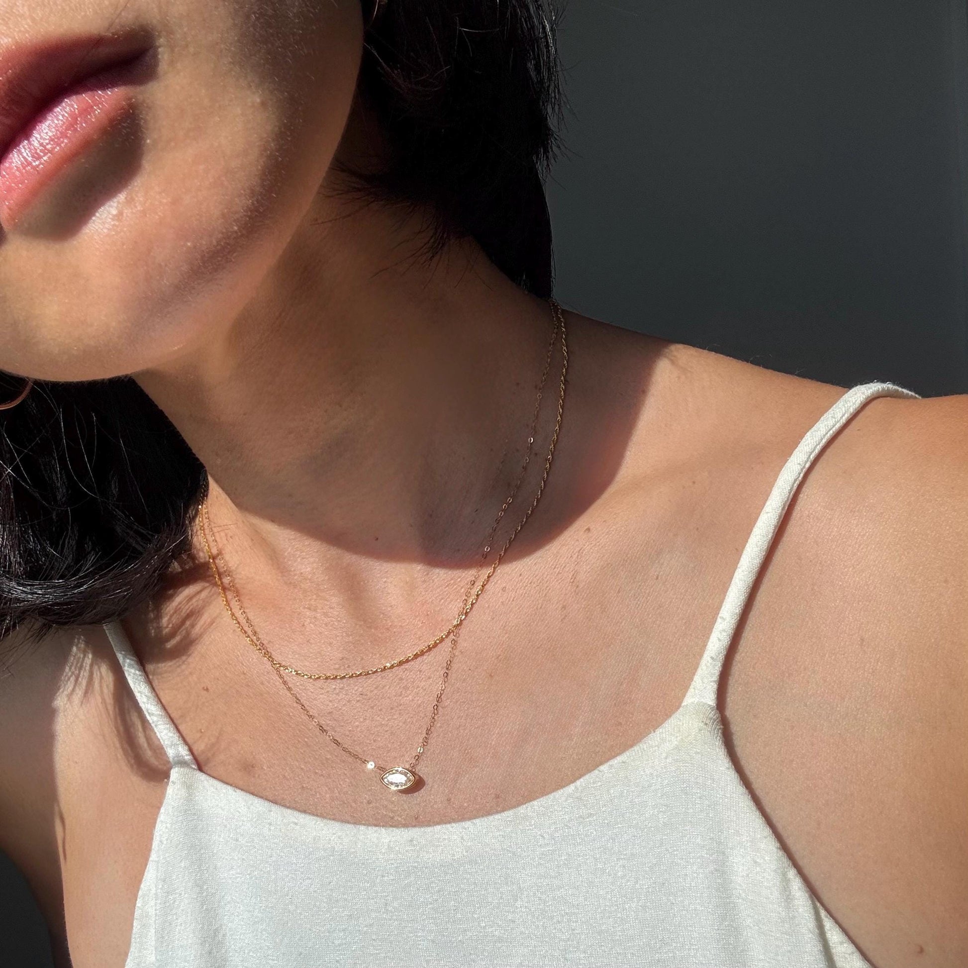 18K Solid Gold Marquise 0.5ct Moissanite Rose Necklace: Minimalist Bezel Setting