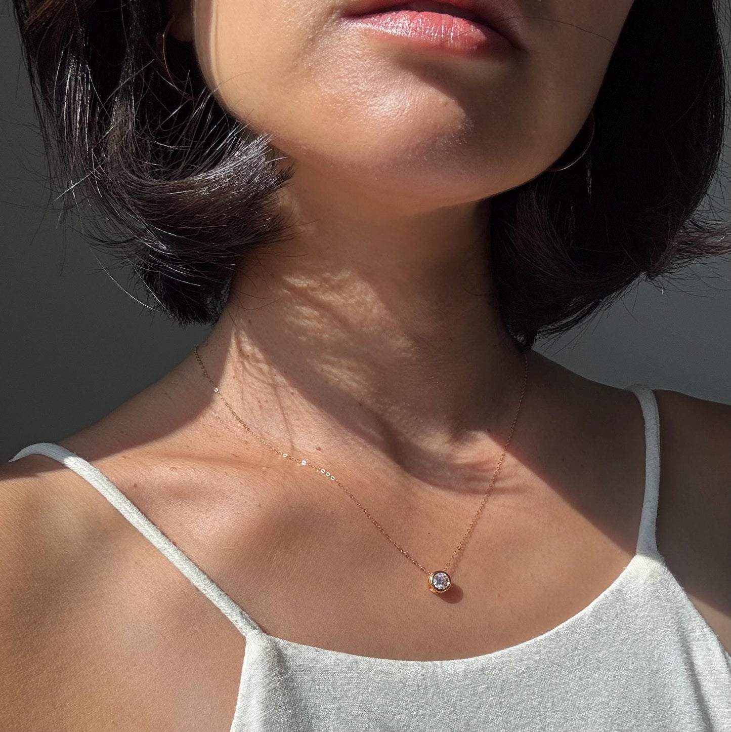 18k Solid Gold 0.5ct Moissanite Solitaire Mae Necklace: Minimalist Bezel Setting