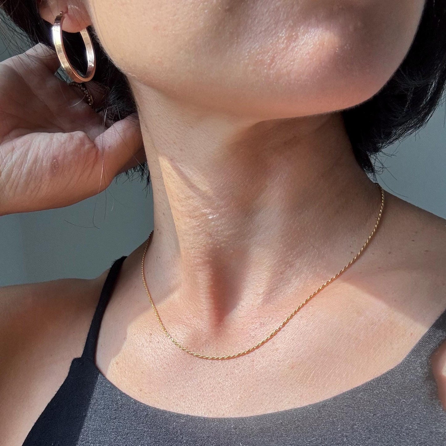 18K Solid Gold Rope Chain June Necklace: Dainty Minimalist Jewelry