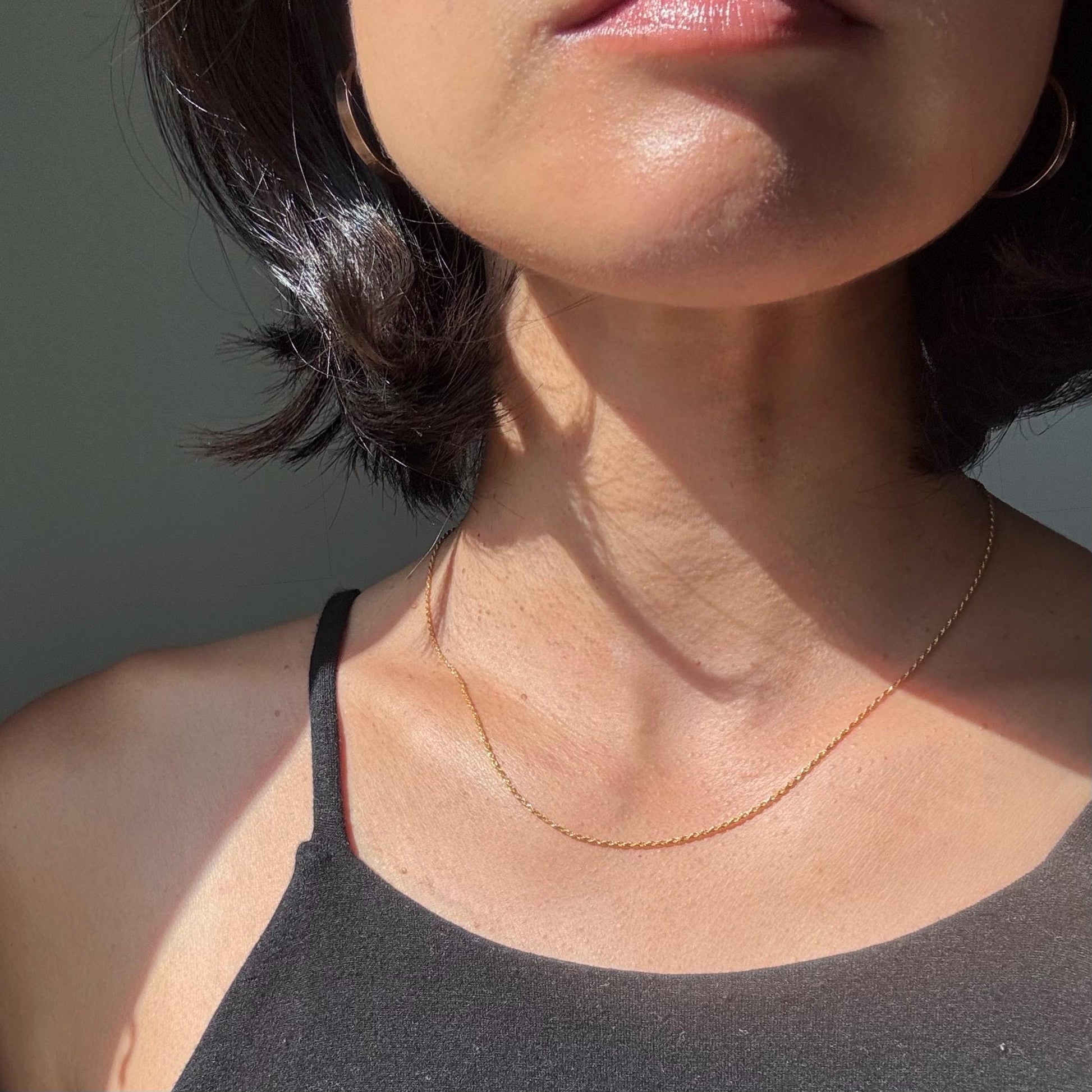 18K Solid Gold Rope Chain June Necklace: Dainty Minimalist Jewelry