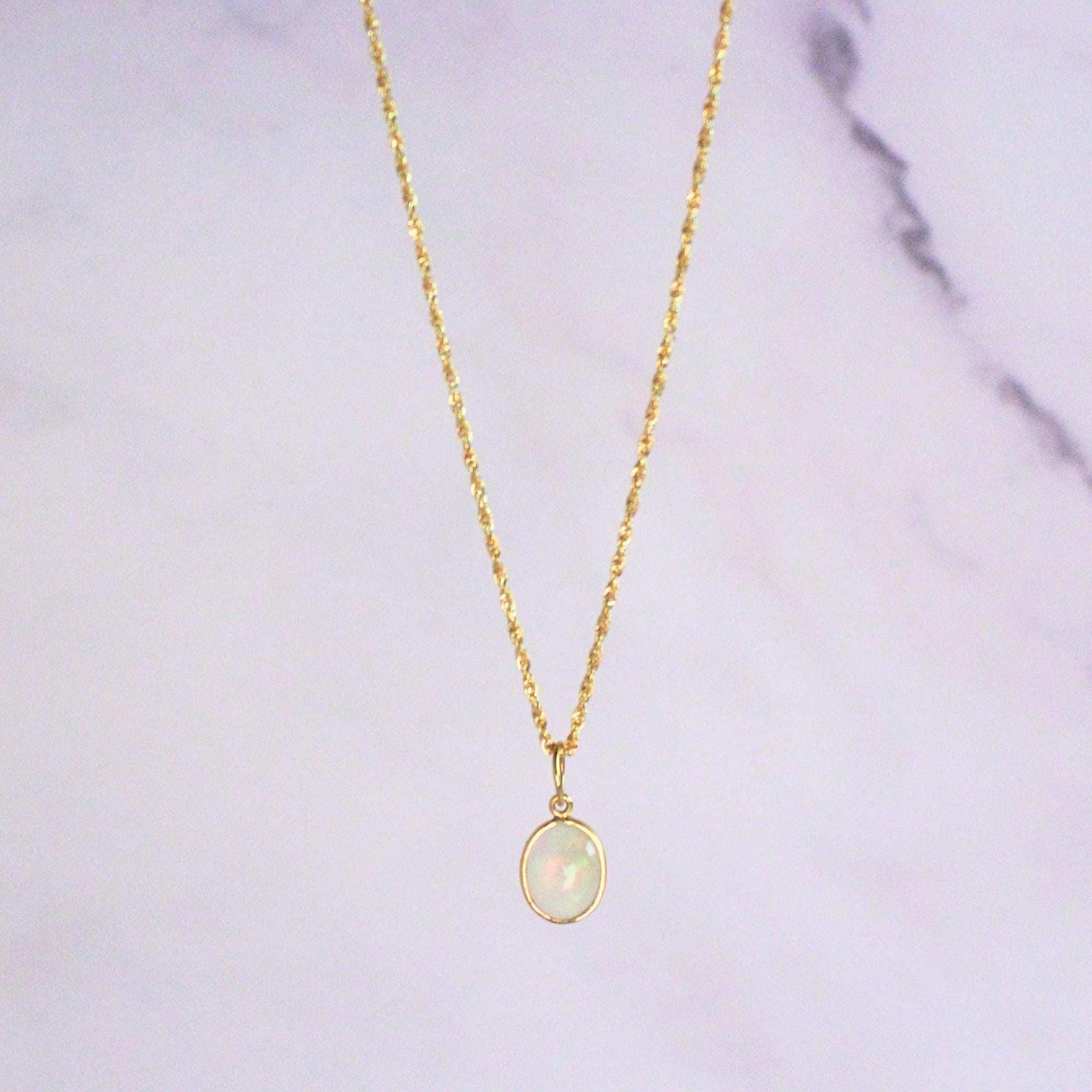 Natural Opal Pendant Lori Necklace: 18k Solid Gold Rope Chain