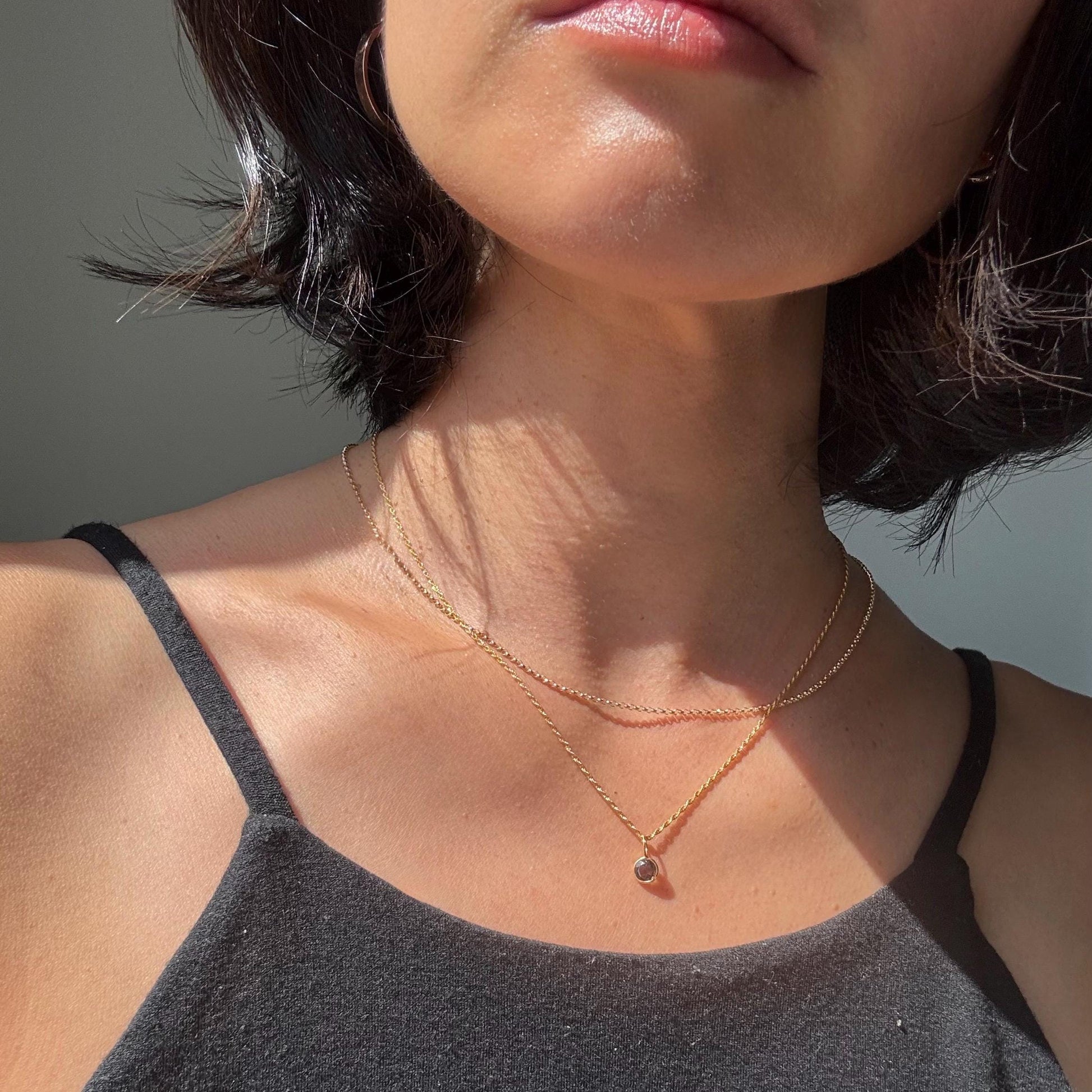 18K Solid Gold Lori Smoky Quartz Necklace: Minimalist Gemstone Pendant