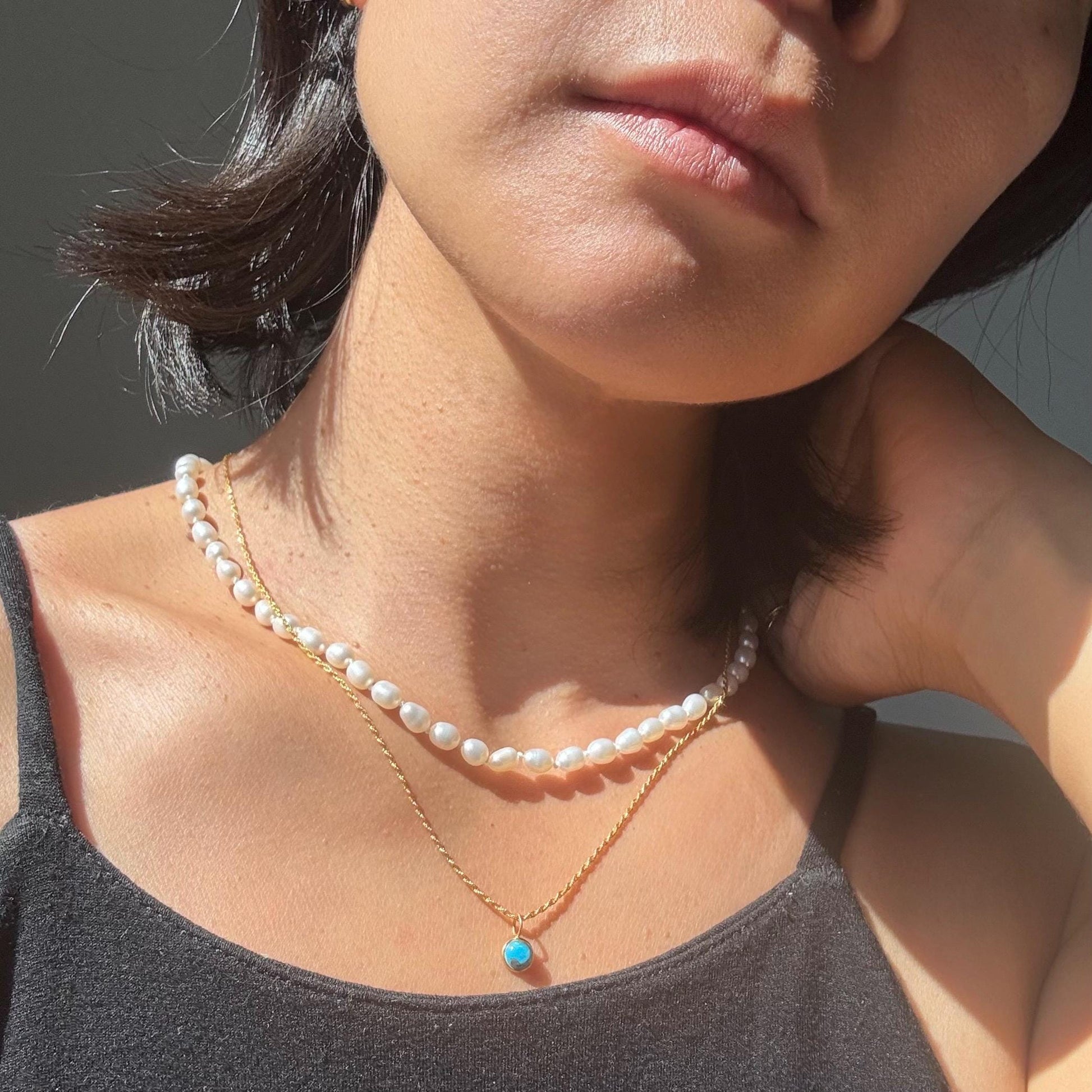 18K Solid Gold Copper Turquoise Lori Necklace: Dainty December Birthstone