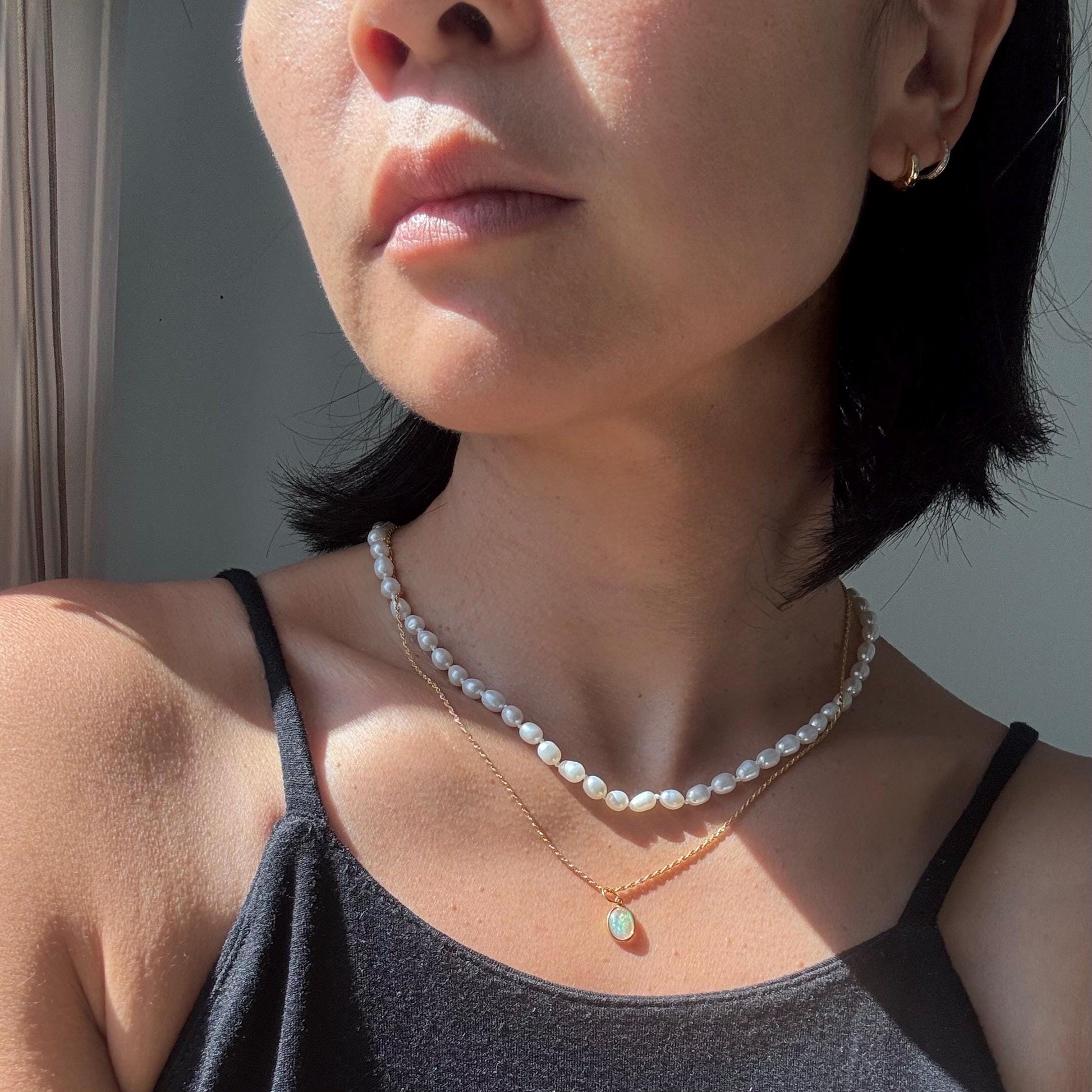 Natural Opal Pendant Lori Necklace: 18k Solid Gold Rope Chain