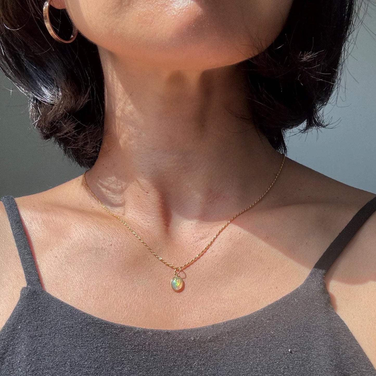 Natural Opal Pendant Lori Necklace: 18k Solid Gold Rope Chain