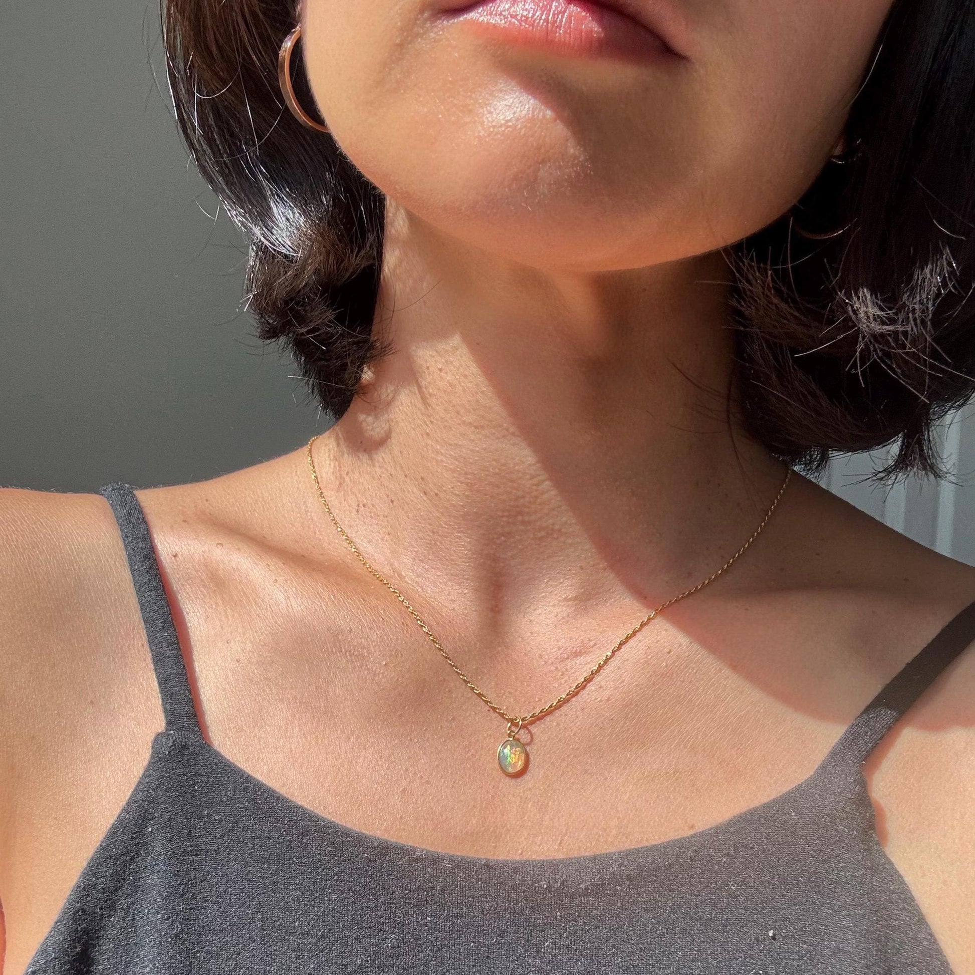 Natural Opal Pendant Lori Necklace: 18k Solid Gold Rope Chain
