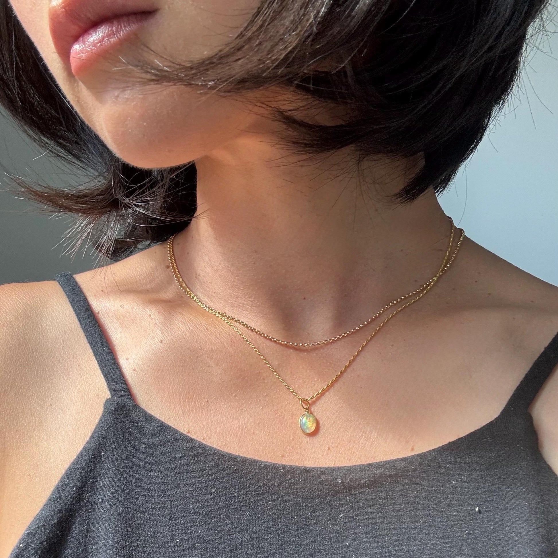 Natural Opal Pendant Lori Necklace: 18k Solid Gold Rope Chain