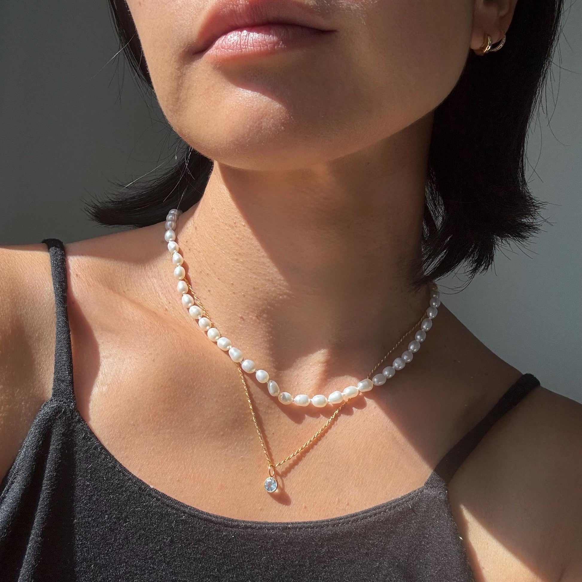 18K Solid Gold Lori Blue Topaz Necklace: Dainty December Birthstone Pendant