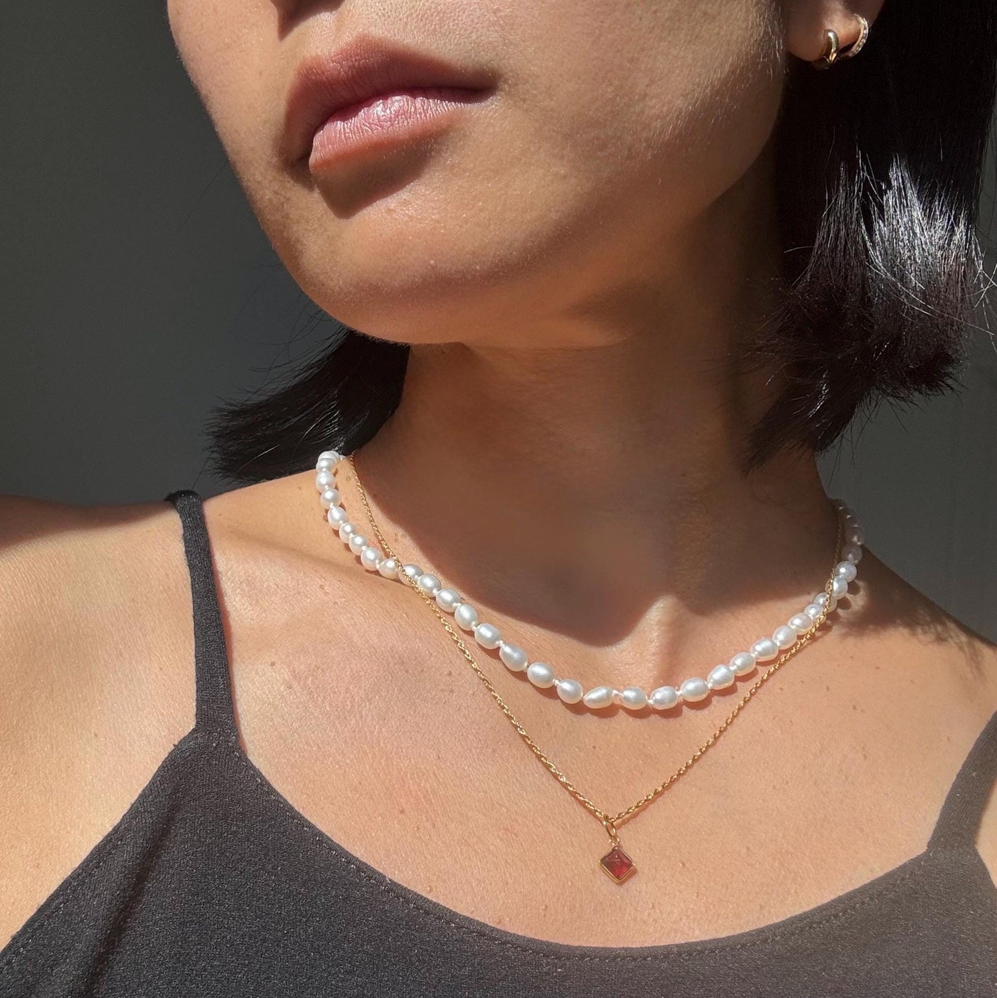 Solid 18K Gold Lori Garnet Necklace – Dainty Genuine Gemstone Pendant January Birthstone