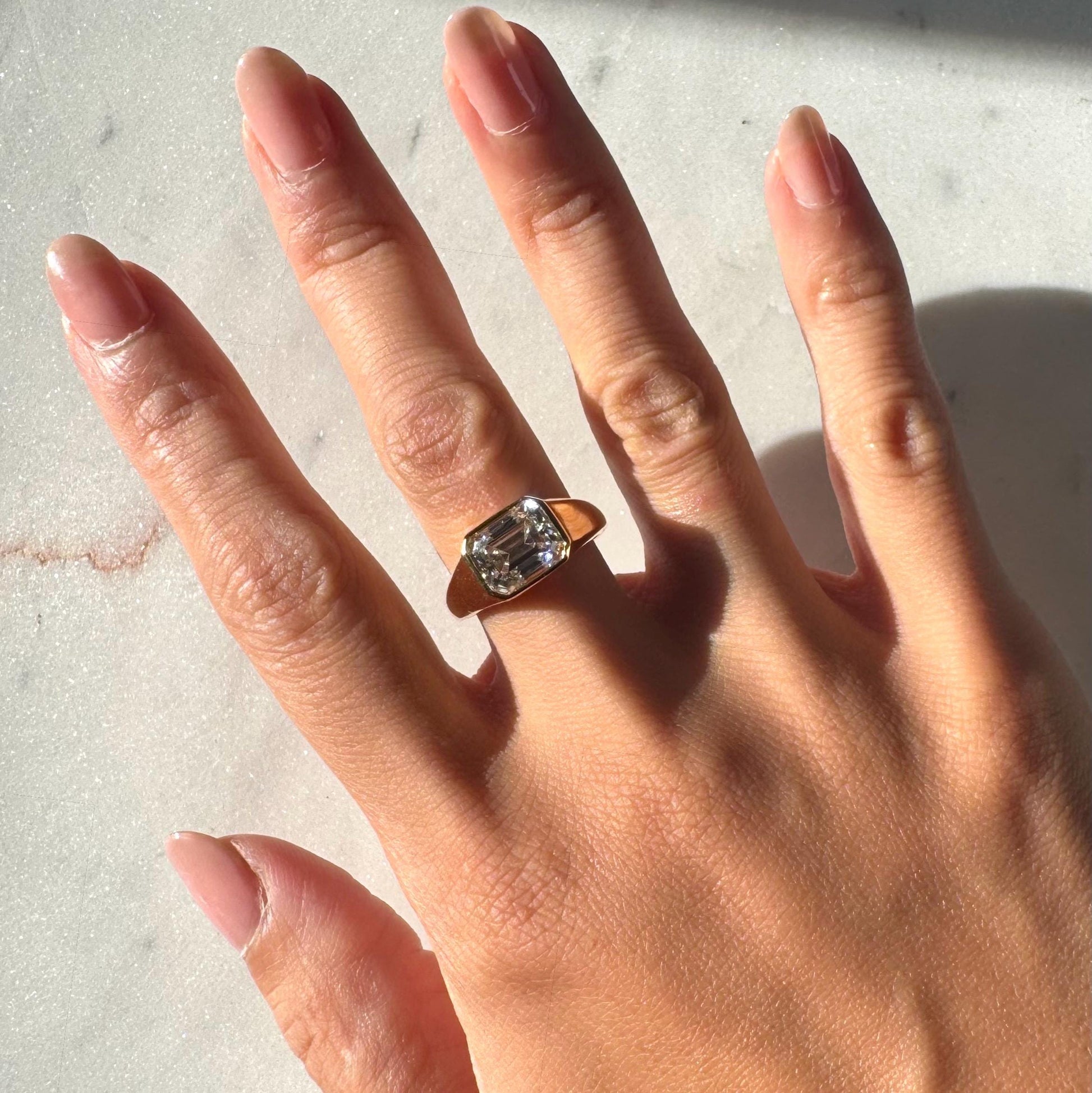 14K Gold Atlas Signet Ring with Emerald-Cut Moissanite – Modern Minimalist Design