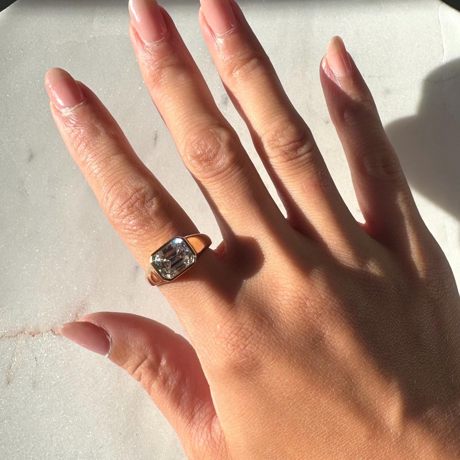 14K Gold Atlas Signet Ring with Emerald-Cut Moissanite – Modern Minimalist Design