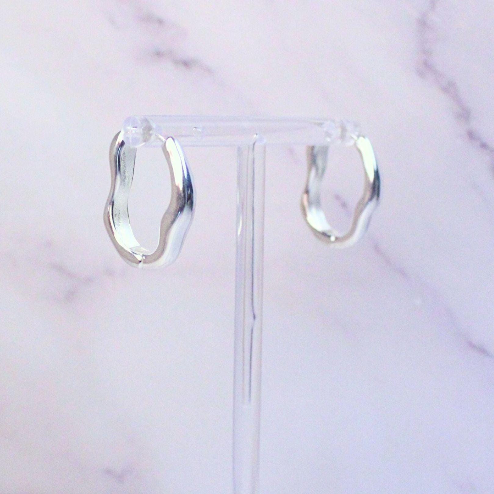 Sterling Silver Organic Hoop Emma Earrings | Modern Sculptural Huggies