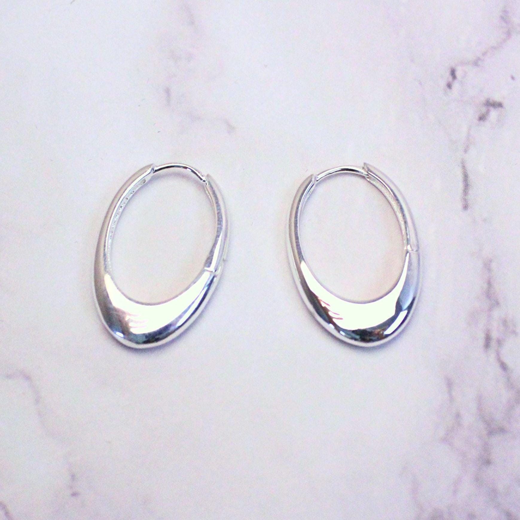Sterling Silver Oval Mia Hoop Earrings | Modern Minimalist Statement Hoops