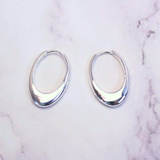 Sterling Silver Oval Mia Hoop Earrings | Modern Minimalist Statement Hoops