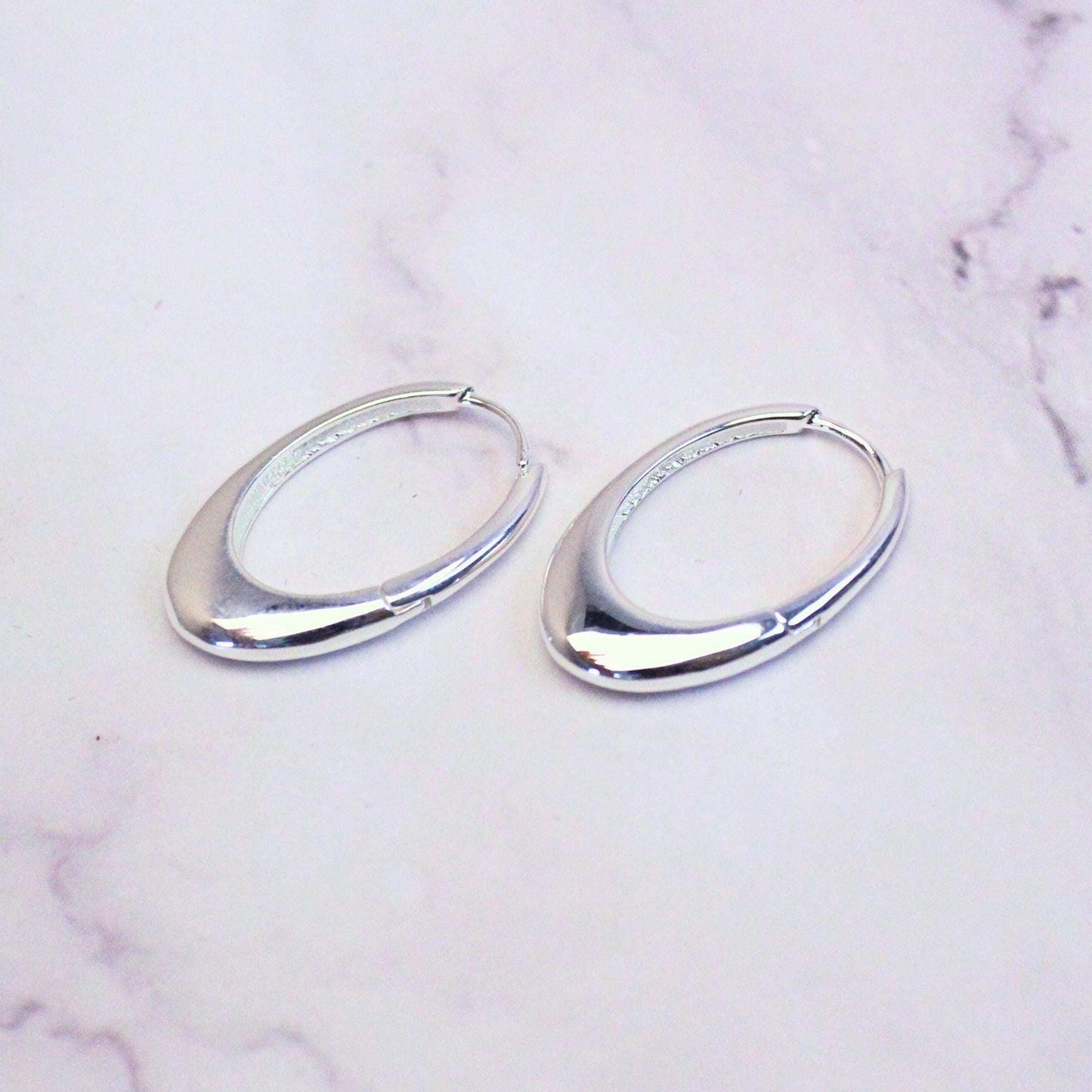 Sterling Silver Oval Mia Hoop Earrings | Modern Minimalist Statement Hoops
