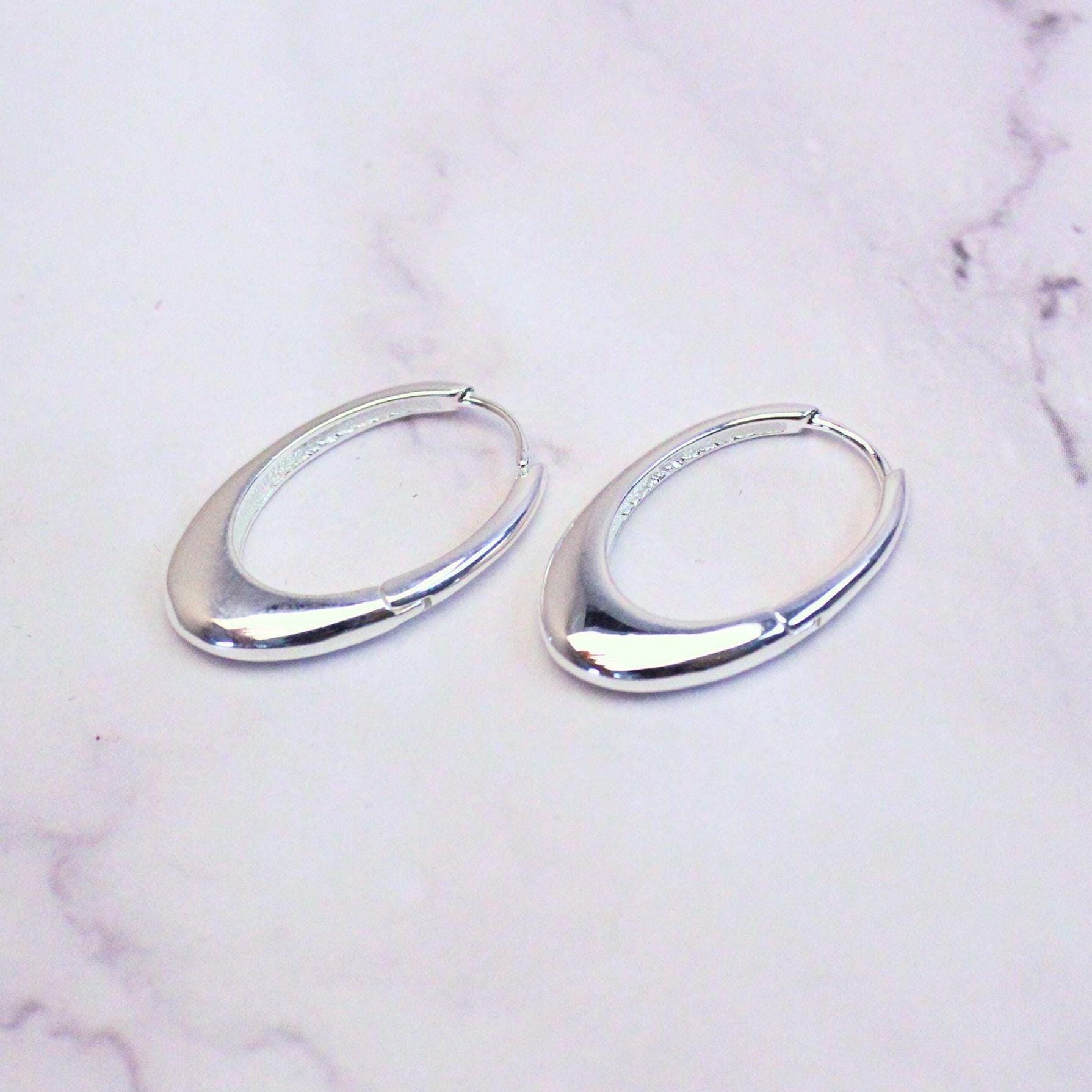 Sterling Silver Oval Mia Hoop Earrings | Modern Minimalist Statement Hoops
