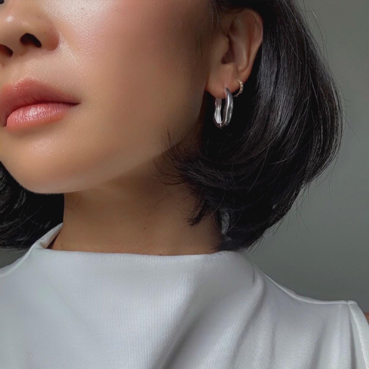 Sterling Silver Organic Hoop Emma Earrings | Modern Sculptural Huggies