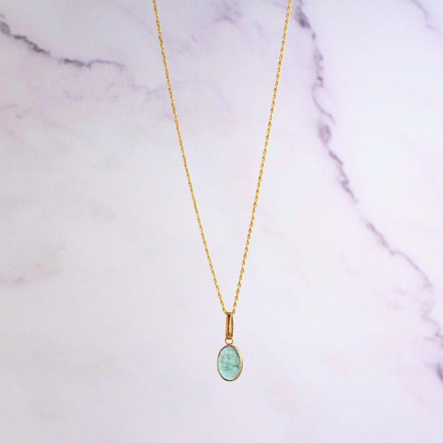 New 14K Solid Gold Lori Necklace with Natural Emerald – Dainty Real Gold Birthstone Pendant – May Birthstone Jewelry – Gemstone Necklace