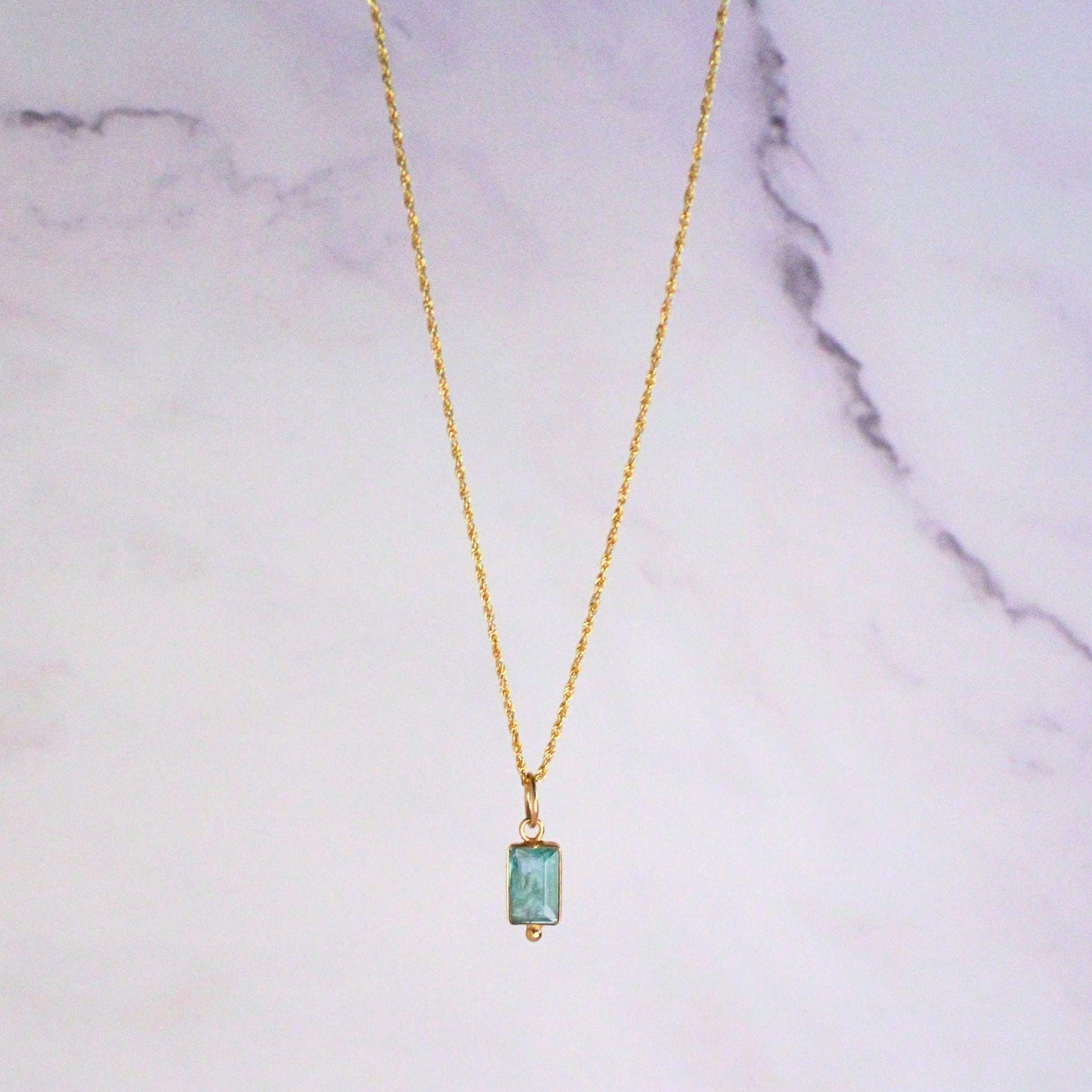 18K Solid Gold Emerald Lori Necklace – Minimalist Luxury Pendant - Dainty May Birthstone Pendant