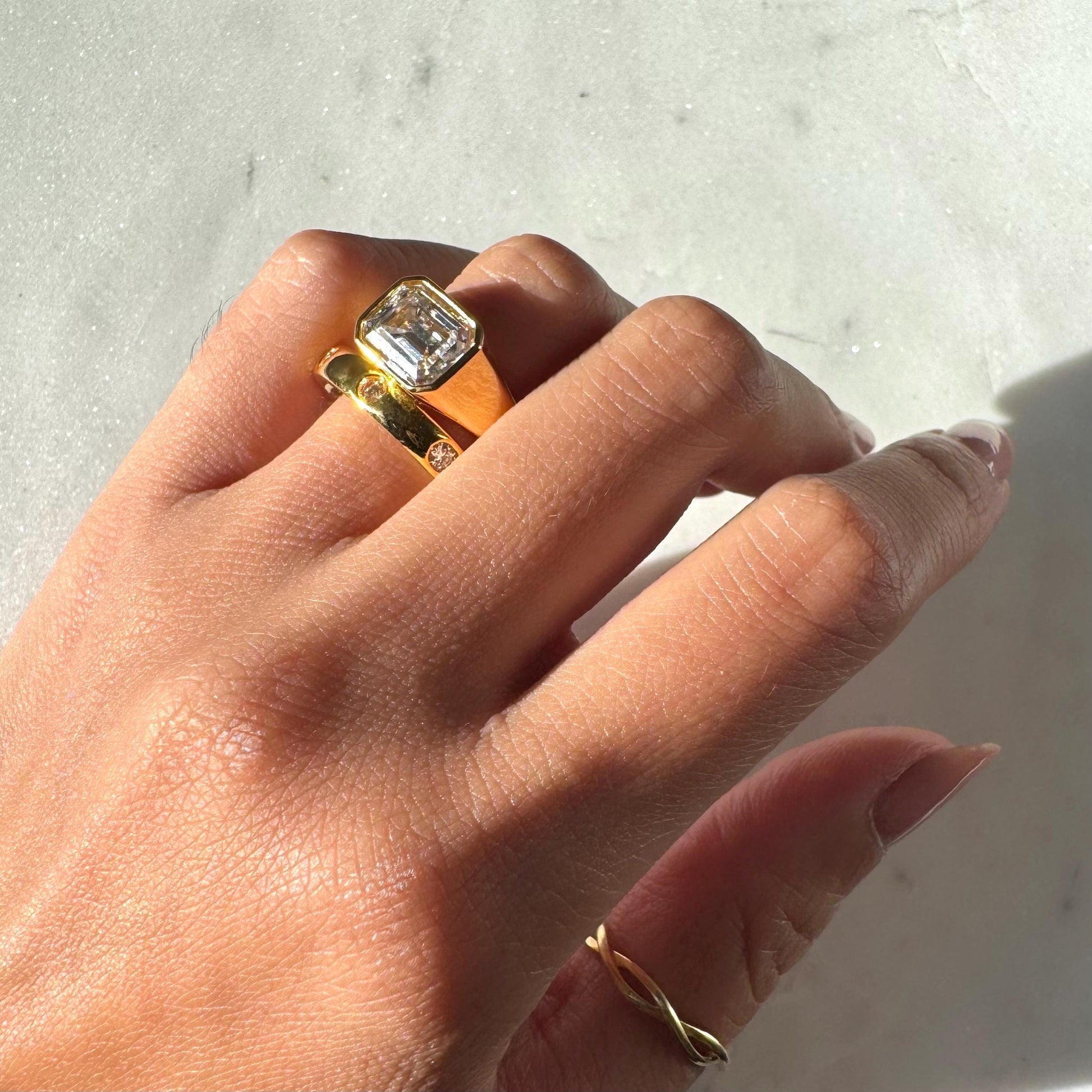 14K Gold Atlas Signet Ring with Emerald-Cut Moissanite – Modern Minimalist Design