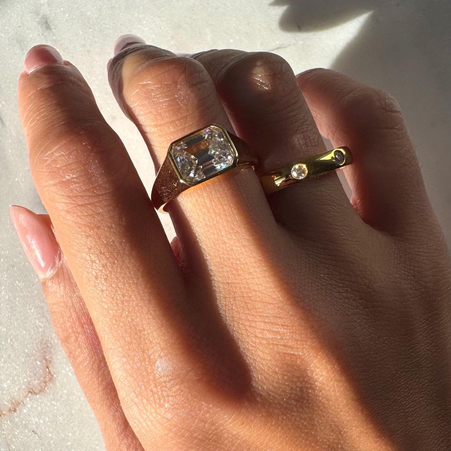 14K Gold Atlas Signet Ring with Emerald-Cut Moissanite – Modern Minimalist Design