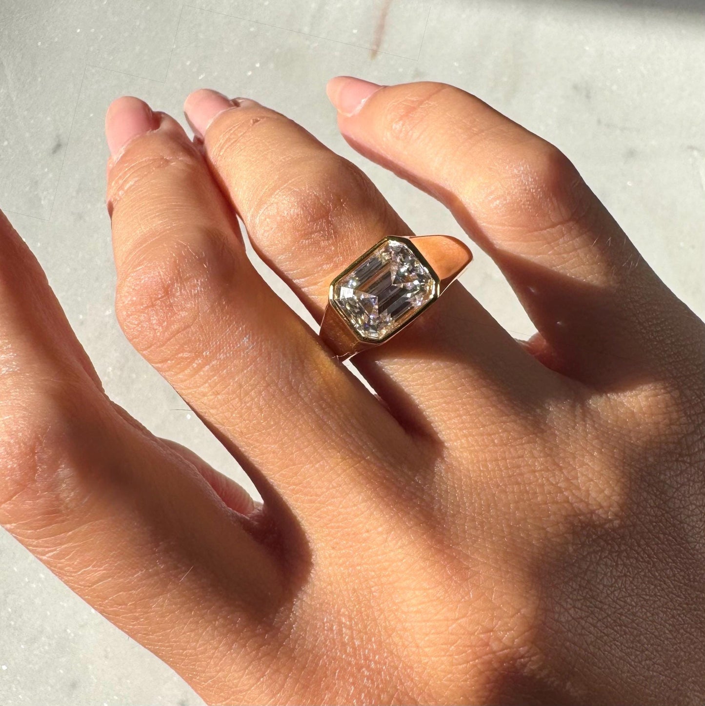 14K Gold Atlas Signet Ring with Emerald-Cut Moissanite – Modern Minimalist Design