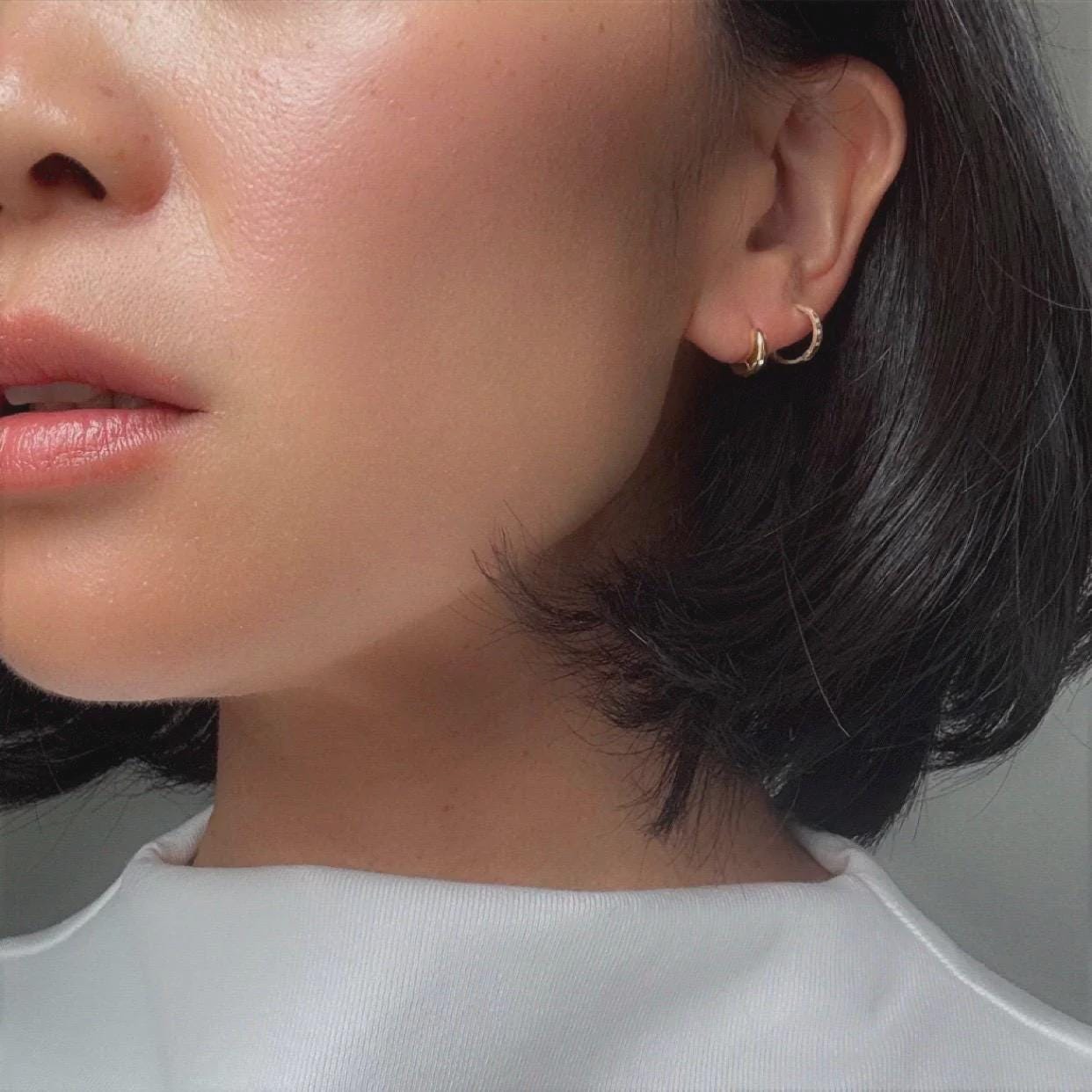 Minimalist Ultra Mini Sterling Silver Stella Earrings | 14k Gold Plated | Everyday Hoop Studs