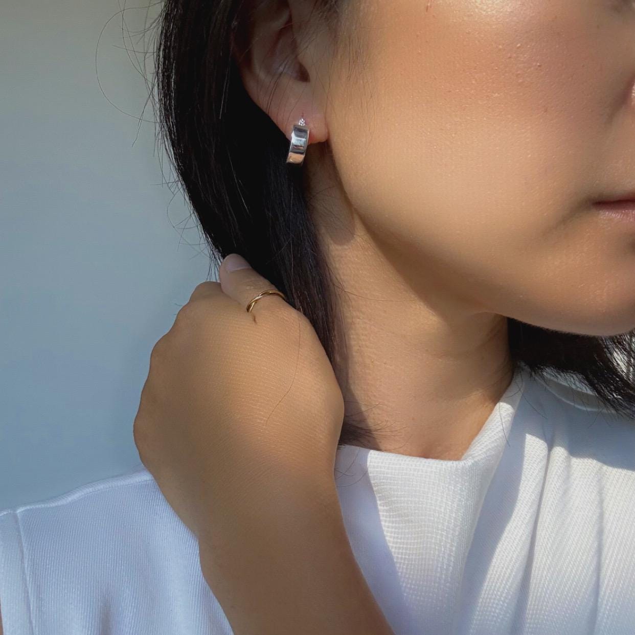 Sterling Silver Chunky Kelly Hoop Earrings | Modern Minimalist Silver Hoops | Everyday Statement Earrings