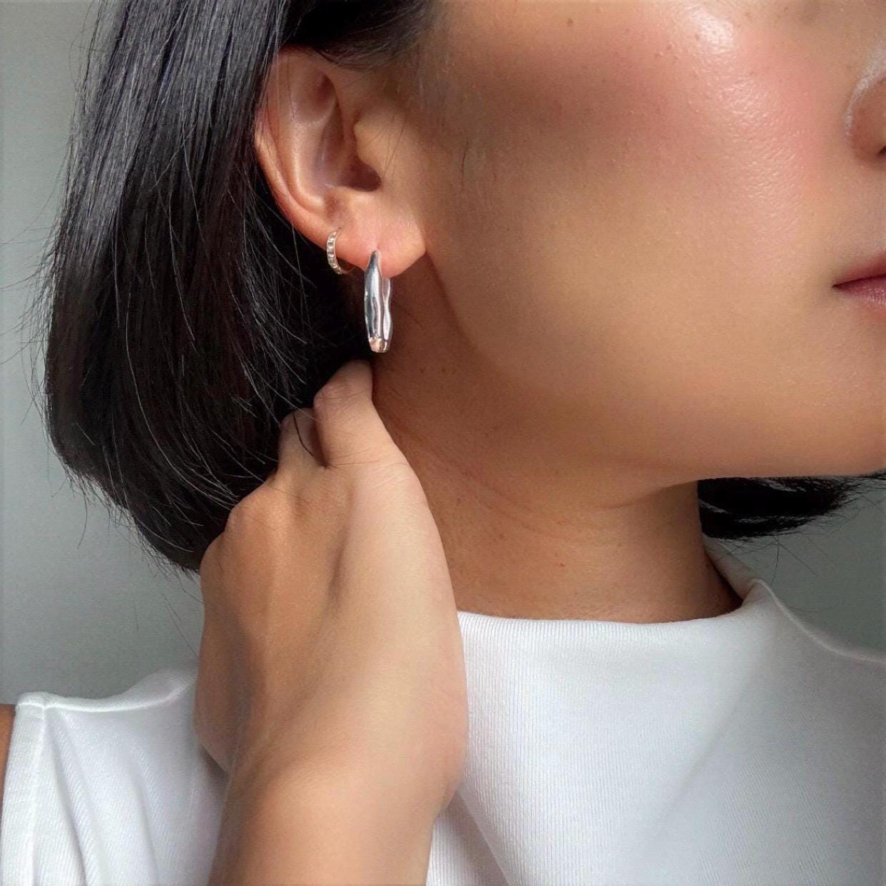 Sterling Silver Organic Hoop Emma Earrings | Modern Sculptural Huggies