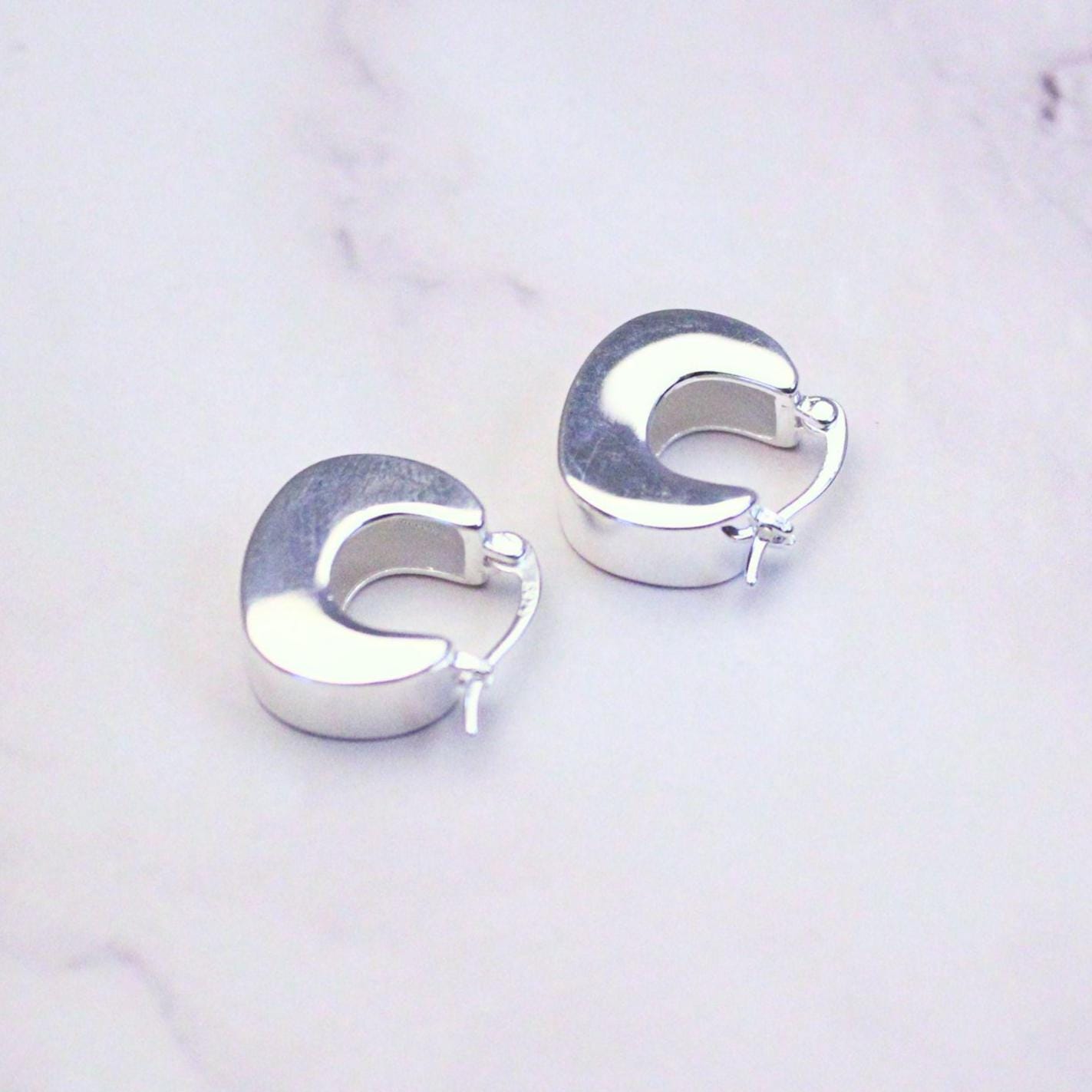 Sterling Silver Chunky Kelly Hoop Earrings | Modern Minimalist Silver Hoops | Everyday Statement Earrings